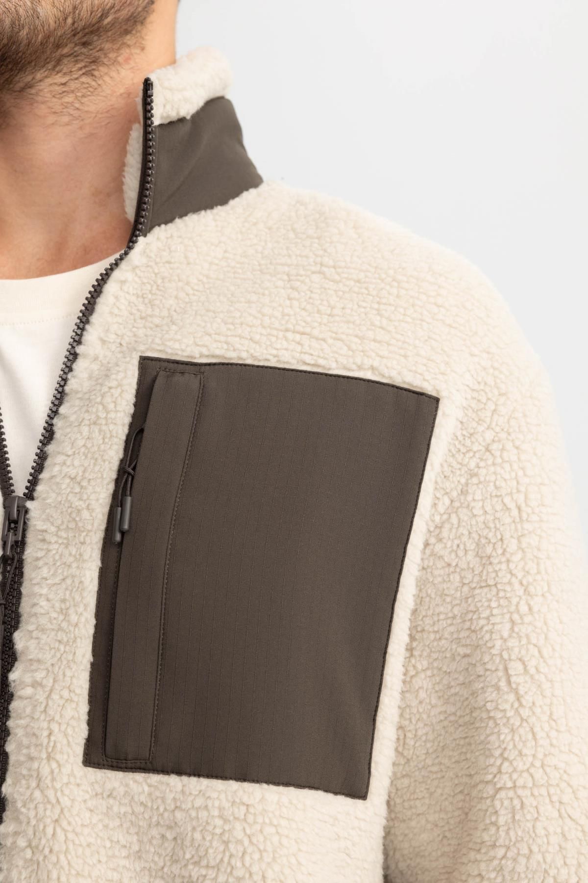 DeFacto-Unisex Stand Collar Zippered Plush Coat - A5365Ax23Wn 5