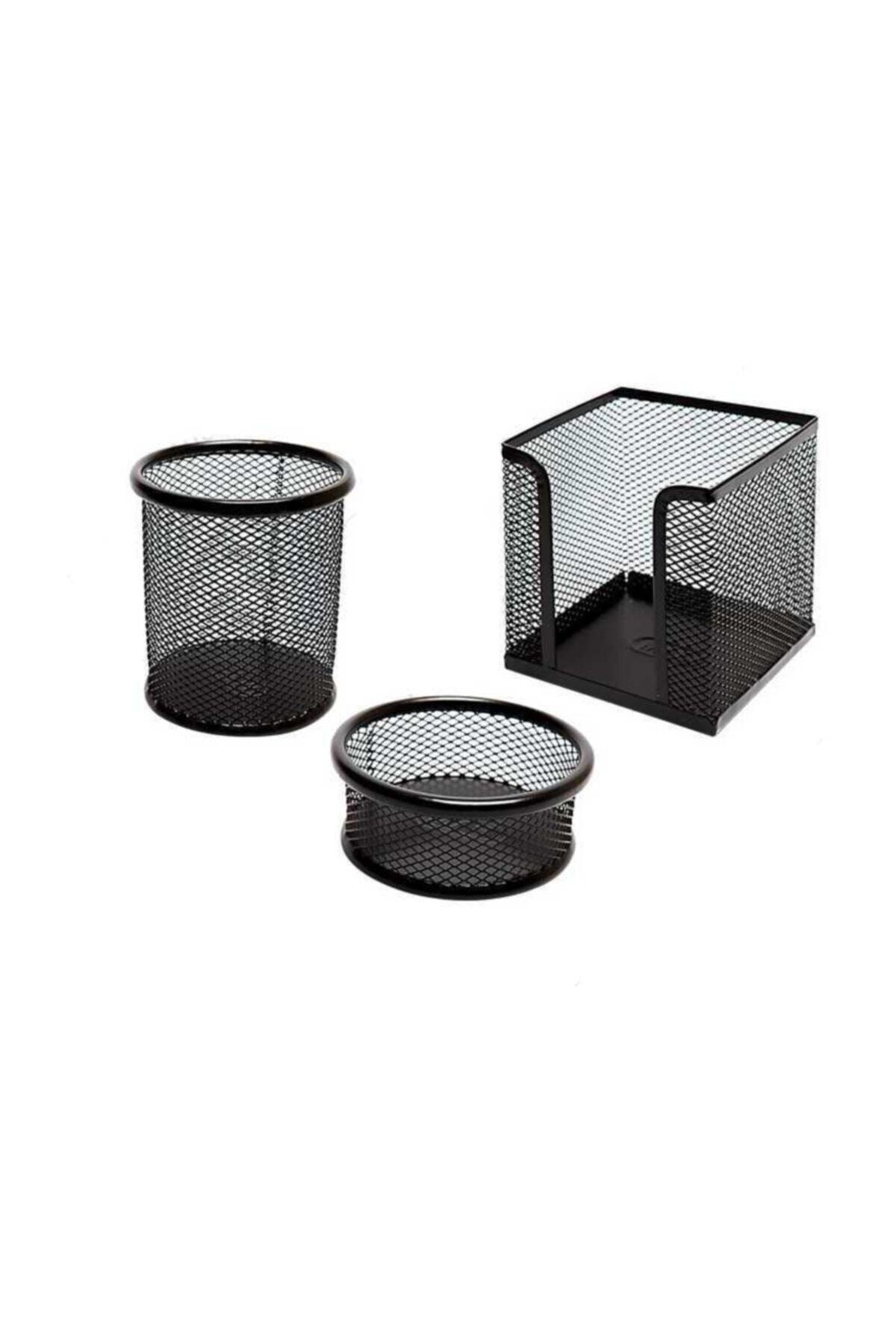 Biofin Offıcelıne Metal Tel Masa Üstü 3lü Set ( Kalemlik-küp Notluk - Ataşlık Fx