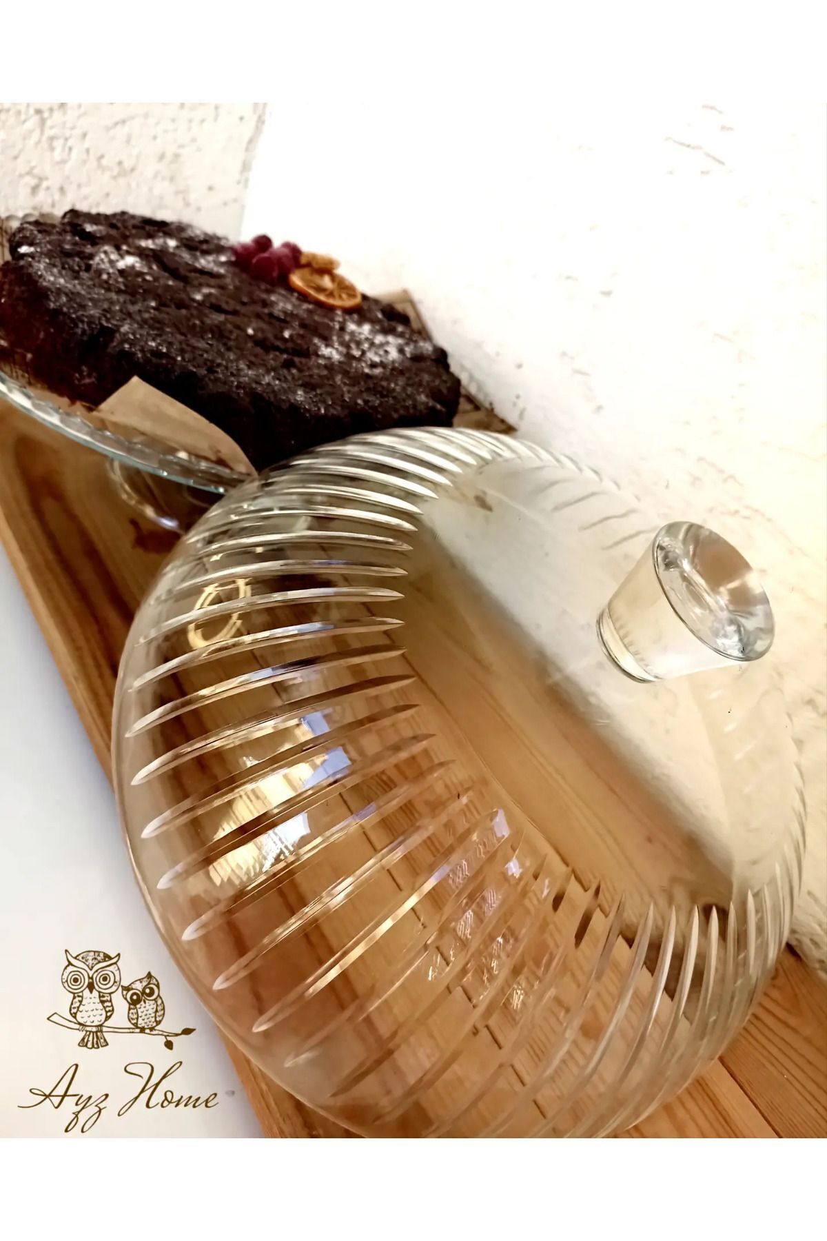 AYZ HOME-زجاج كريستالي مقطوع - وعاء كعكة بنمط مخطط، مع حامل وغطاء - عرض الكيك / حامل الكيك - حامل الكعك 2
