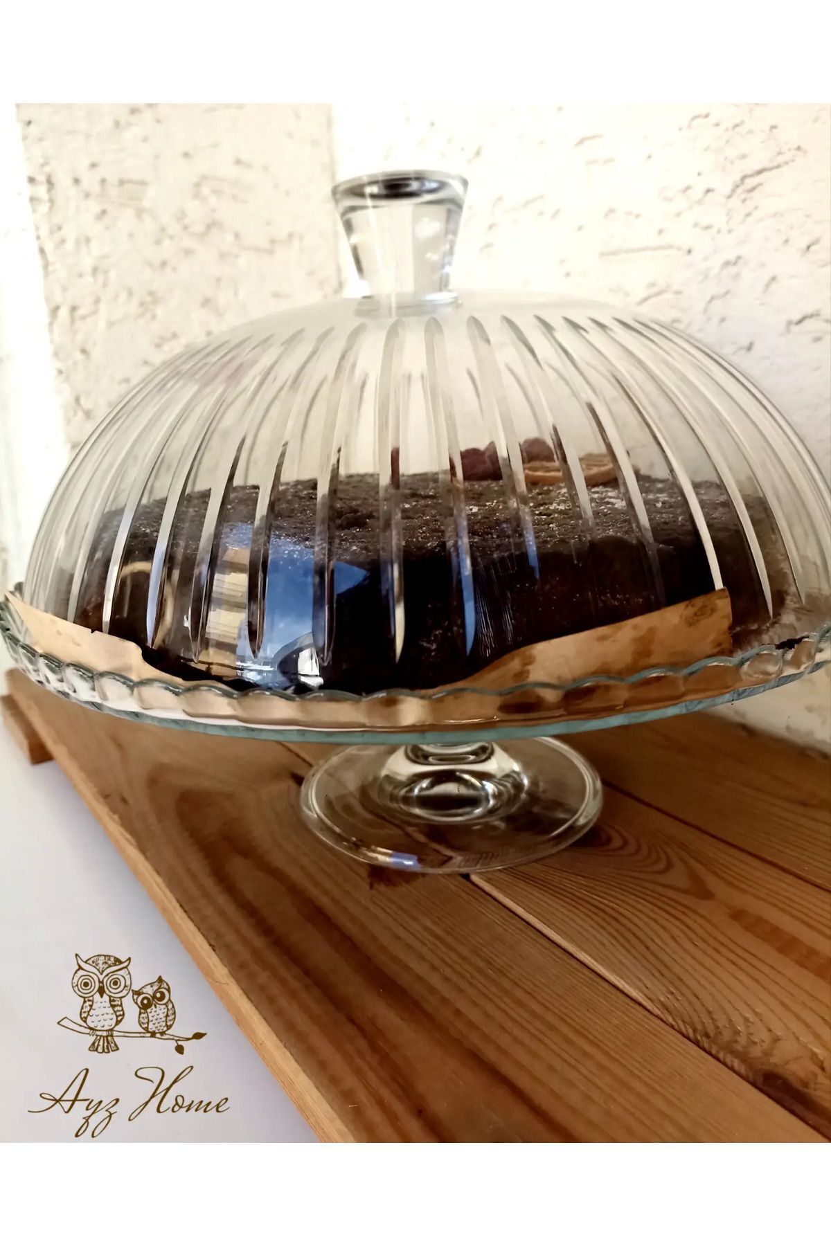 AYZ HOME-زجاج كريستالي مقطوع - وعاء كعكة بنمط مخطط، مع حامل وغطاء - عرض الكيك / حامل الكيك - حامل الكعك 3