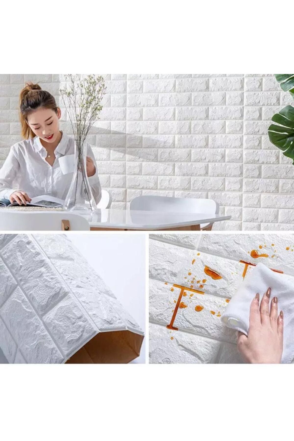 50x54cm 0,27 m2 Silinebilir 3d Tuğla Kendinden Yapışkanlı Duvar Kağıdı Esnek Köpük Paneli Kağıdı