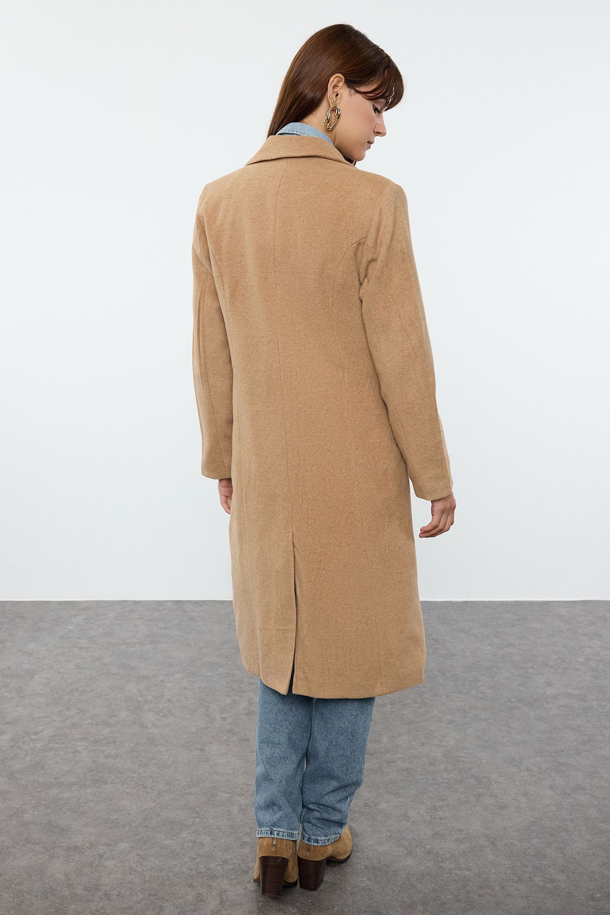 Trendyol Collection Long Wool Camel Coat Pocket Detailed Regular Fit Twoaw25Kb00043 Trendyol