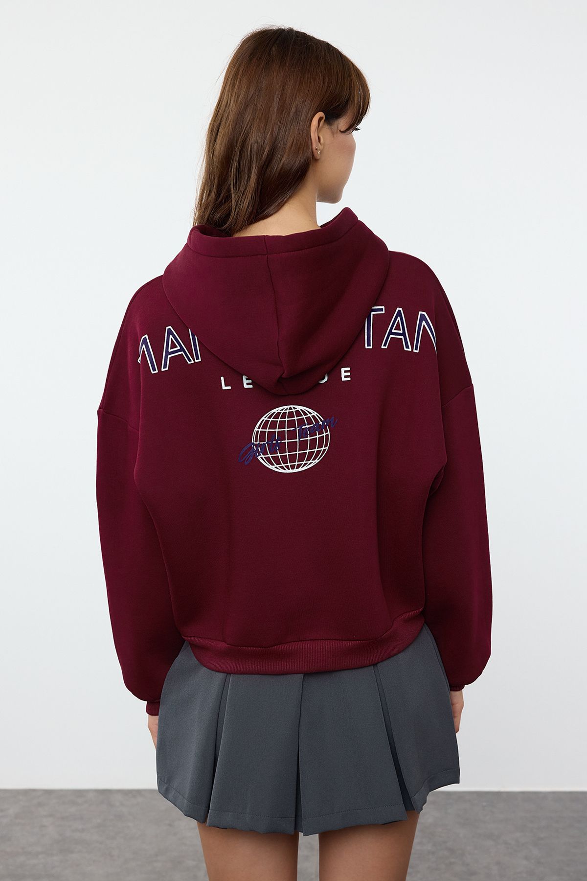 Trendyol Collection-Claret Red Knitted Sweatshirt - Hooded, Fleece with Back Print Detail Twoaw22sw0711 5