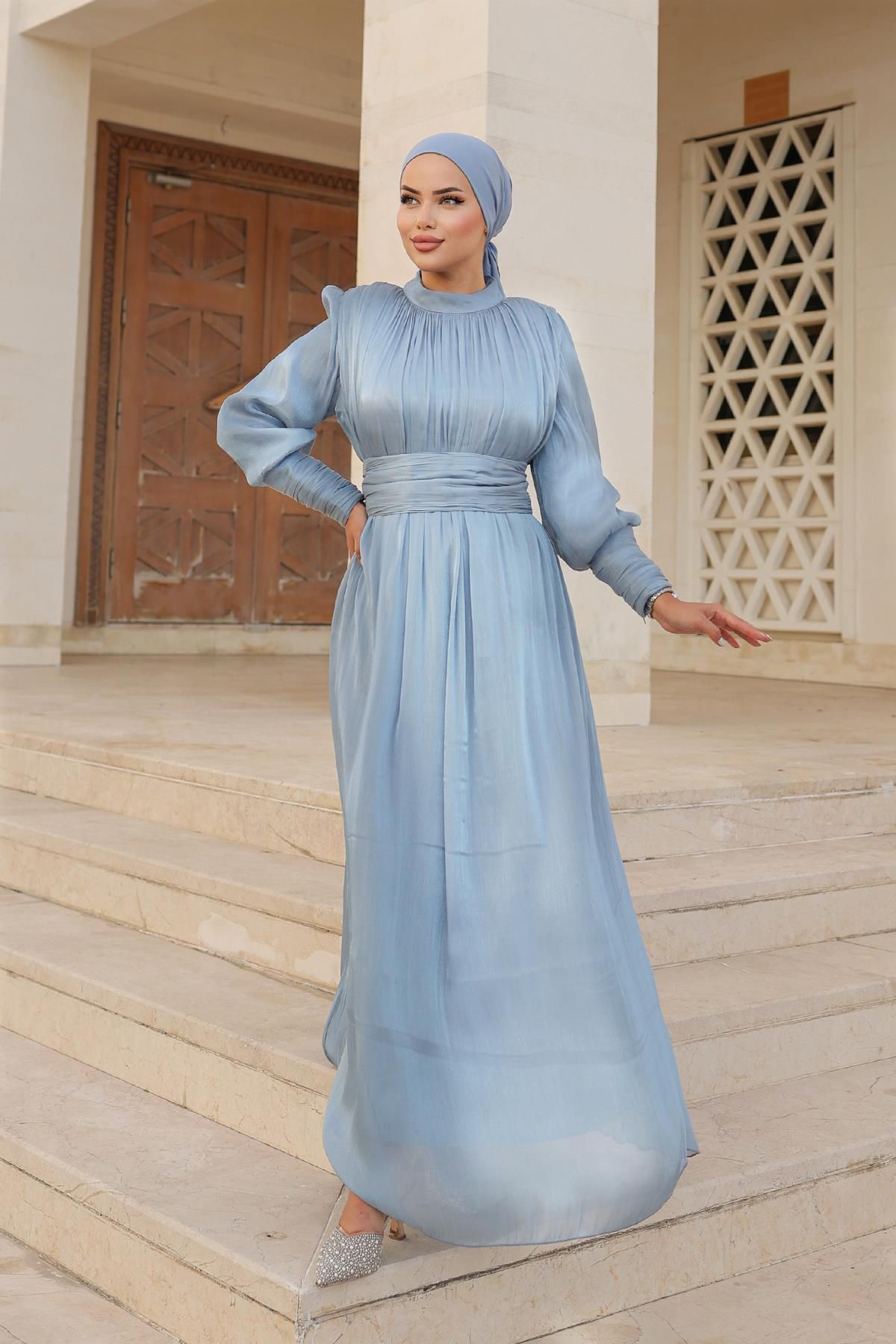 hakimoda Light Blue Hijab Liya Sparkle Evening Dress