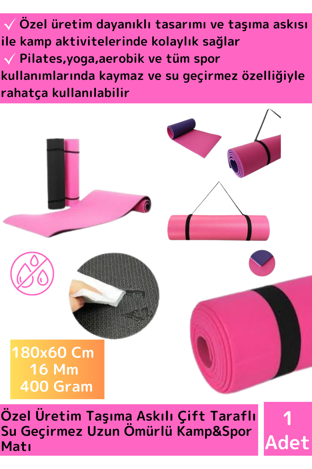 Premium Series Double Sided Waterproof Carry Strap Camping Sleeping Mat Cushion Yoga Pilates Pink Thick