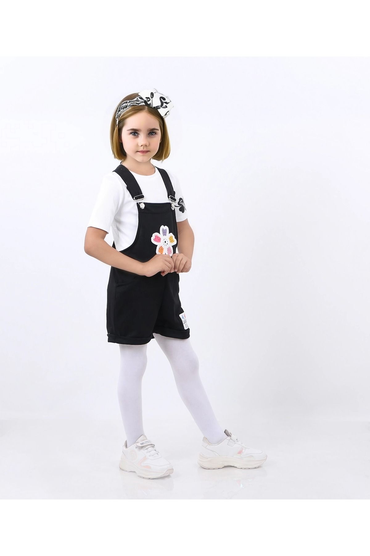Kamex Tricou Negru Cu Mânecă Scurtă Brodat Cu Margarete Pentru Fetiță Femeie - 7 years