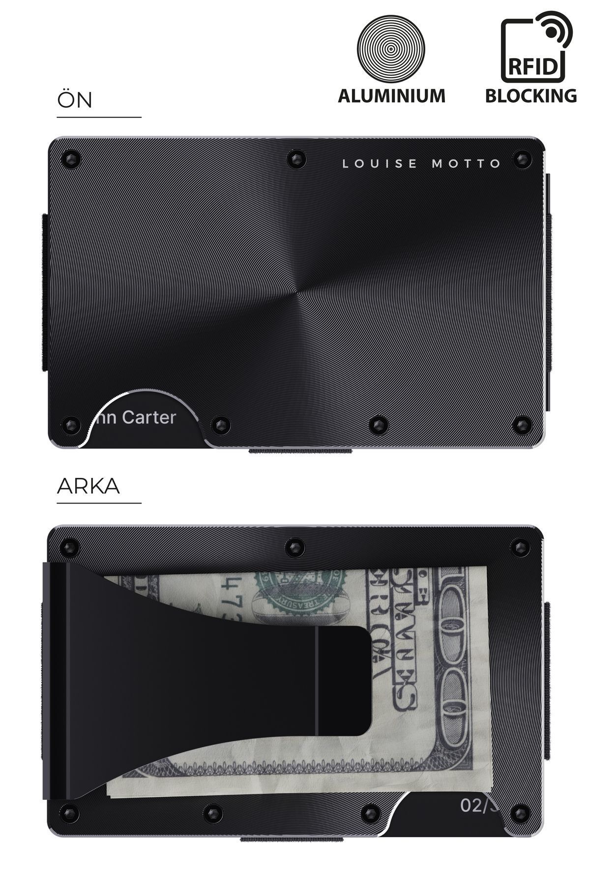 کیف پول زنانه CARDX CLIPS SHINE مینیمالیستی نسل جدید دفتر کارت مسدود کردن RFID و مردانه سیاه Louise Motto