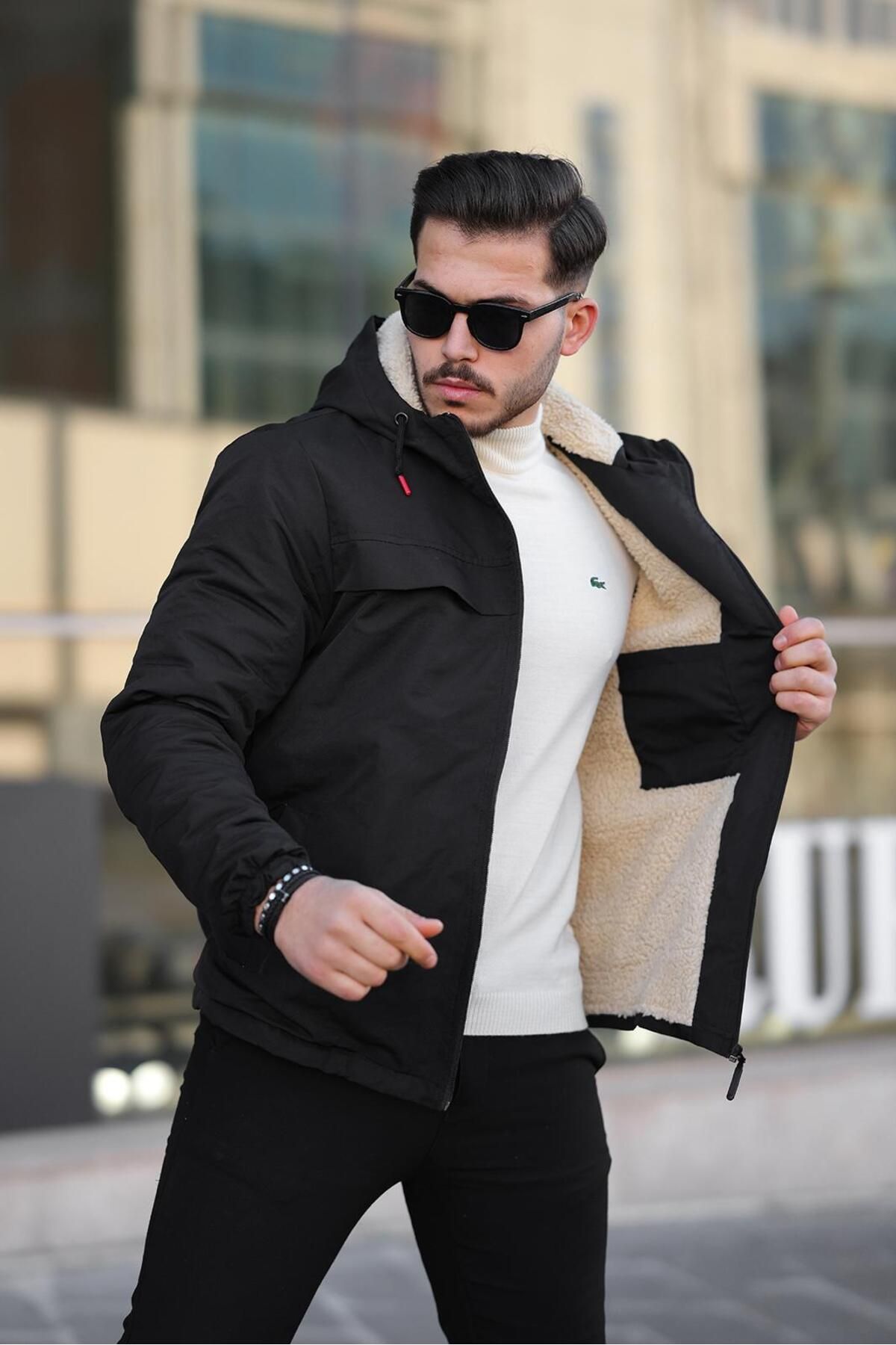 Fk class-Pánská zimní bunda s kožíškem uvnitř vodě a větru odolná 3