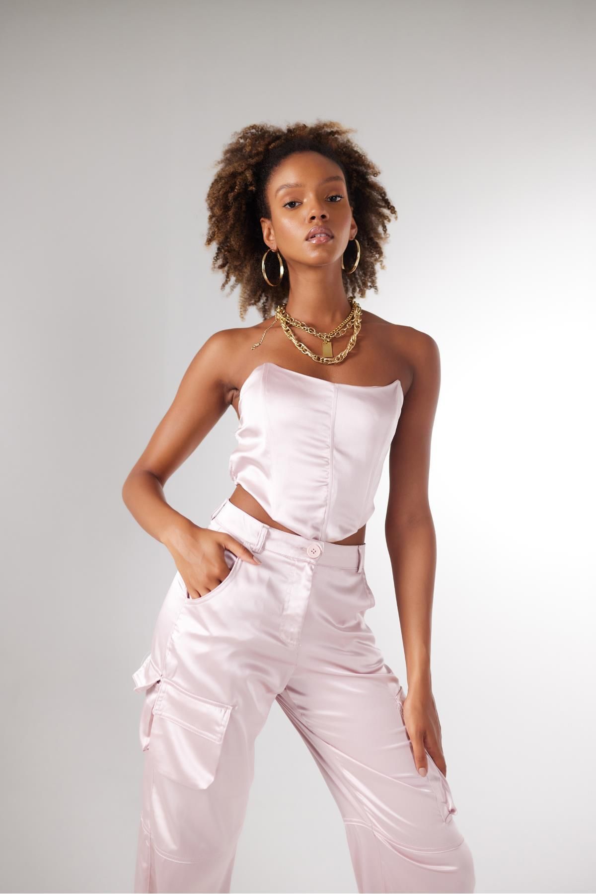 HOLLY LOLLY-Crop Model Underwire Satin Maddy Bustier Powder 3
