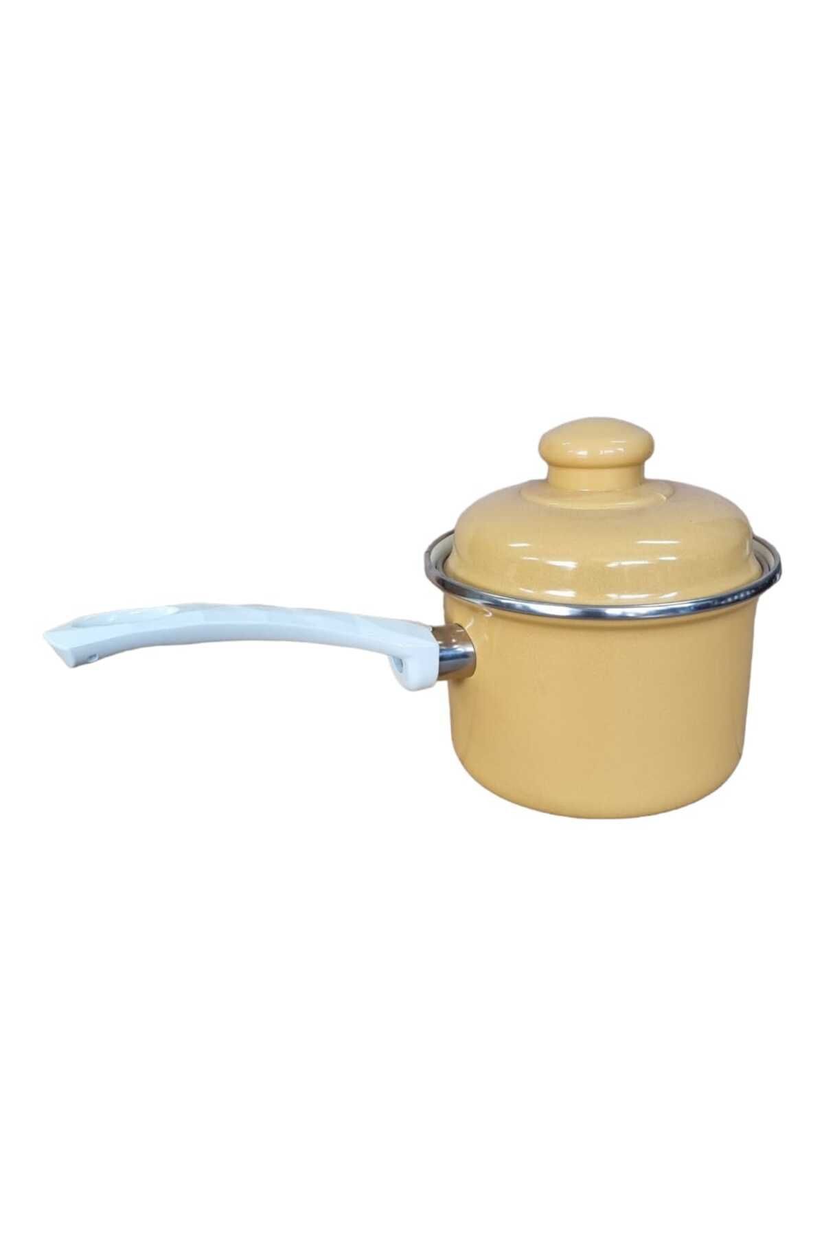 Emaye Yumurta Haşlama Sos Mama Tavası 12 Cm 800ml Sarı Kapaklı