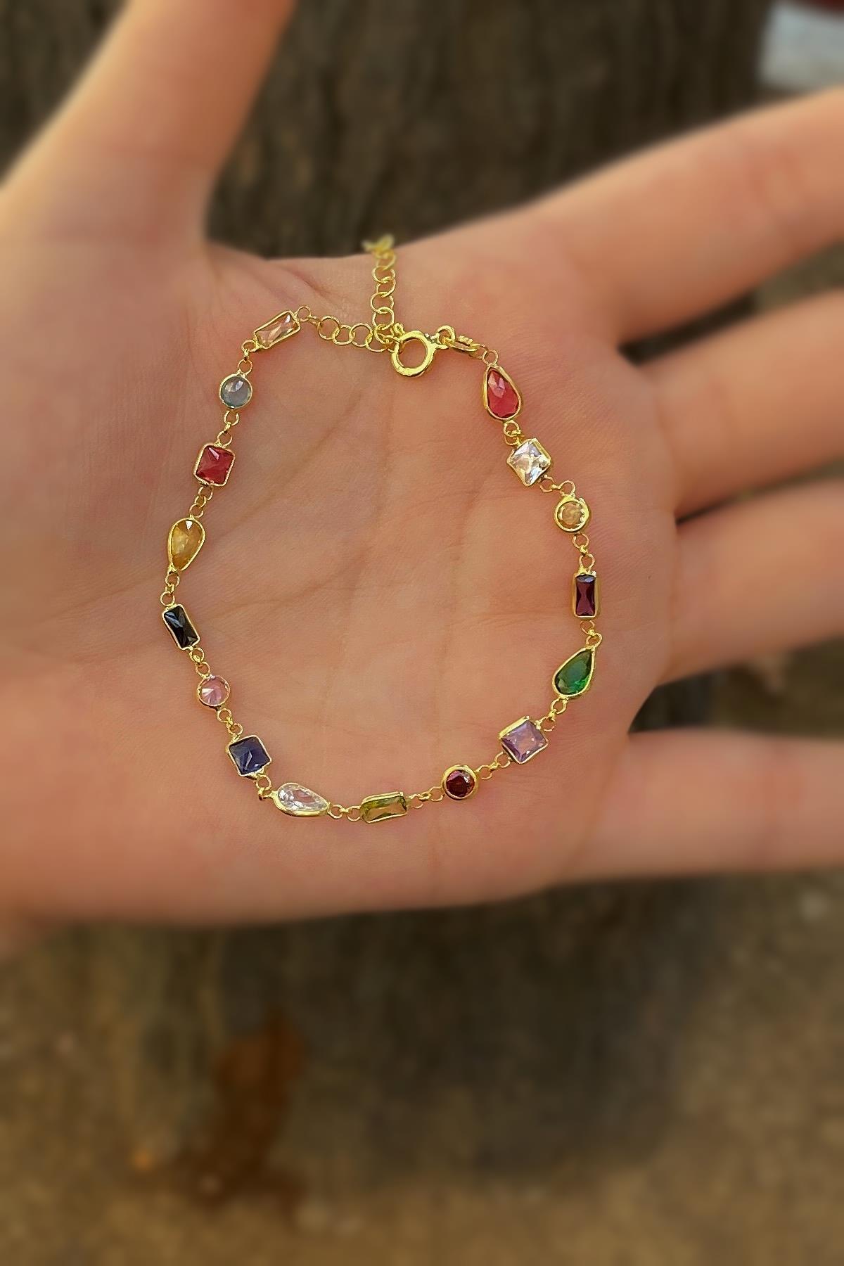 Gümüş altın kaplama renkli taşlı bileklik cm56e232 3