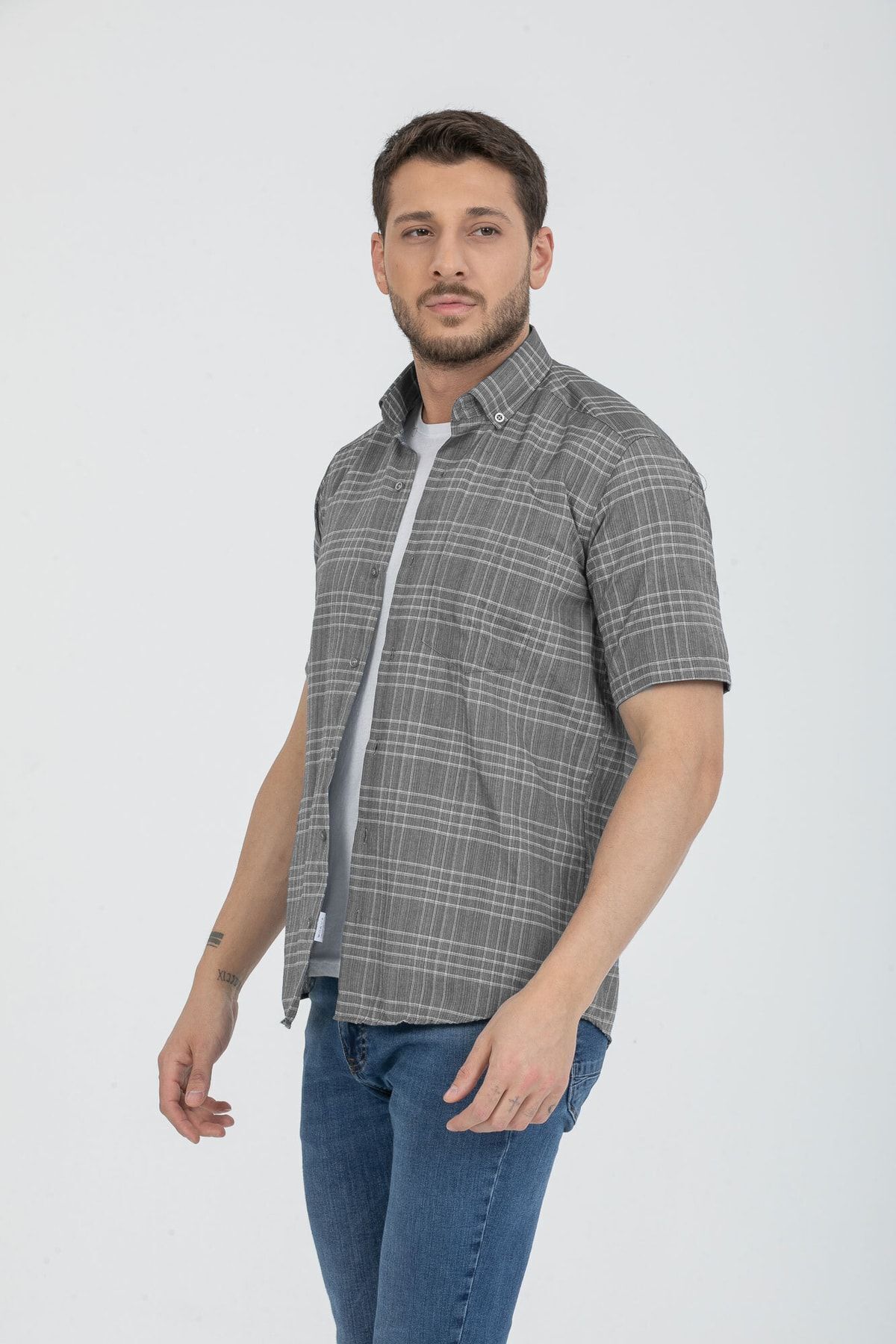 پیراهن مردانه خاکستری Varetta | short sleeve 10 اورجینال - تصویر 4