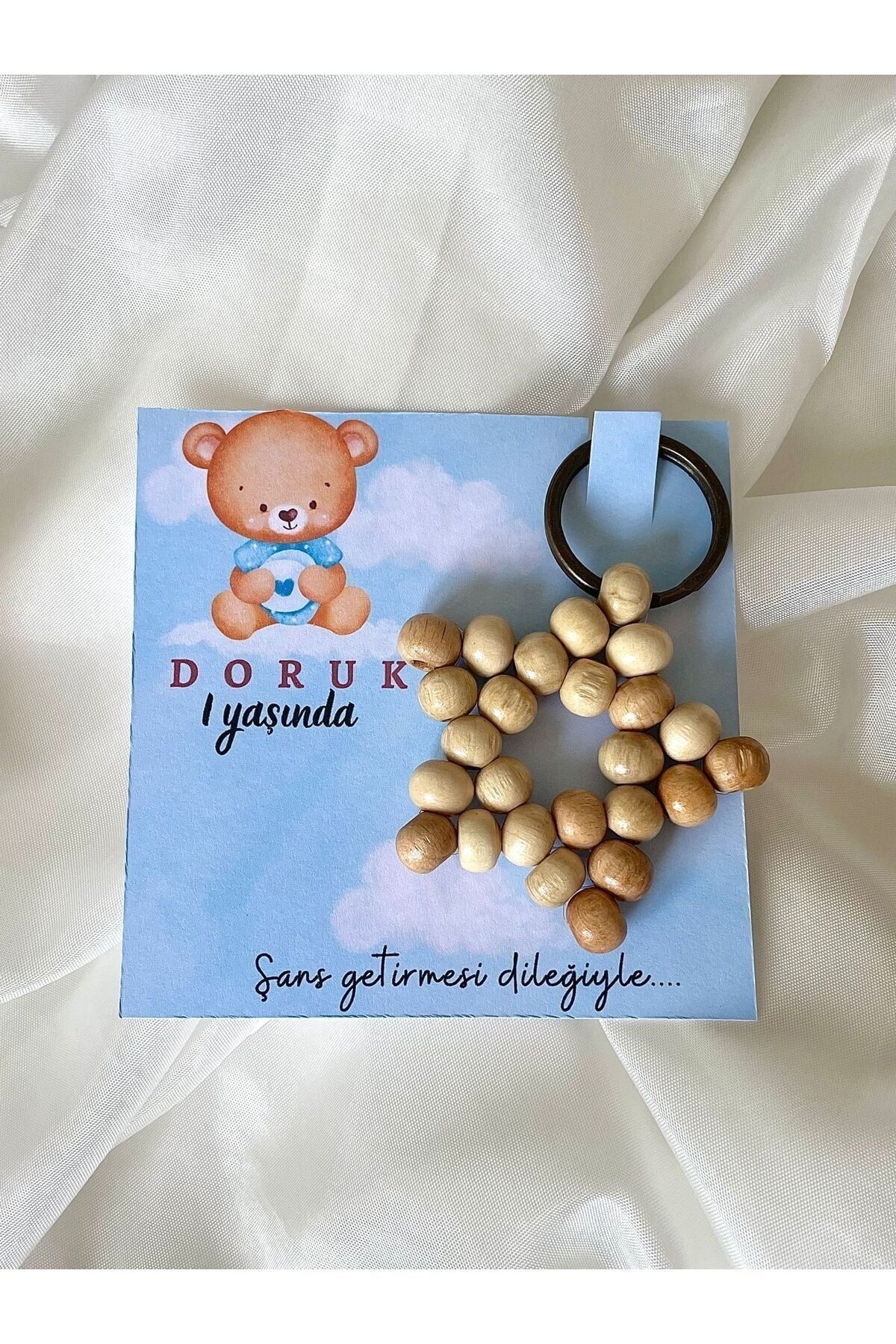 20Pcs Name Custom Written Birthday Newborn Gift Card Wooden Beads Star Keychain