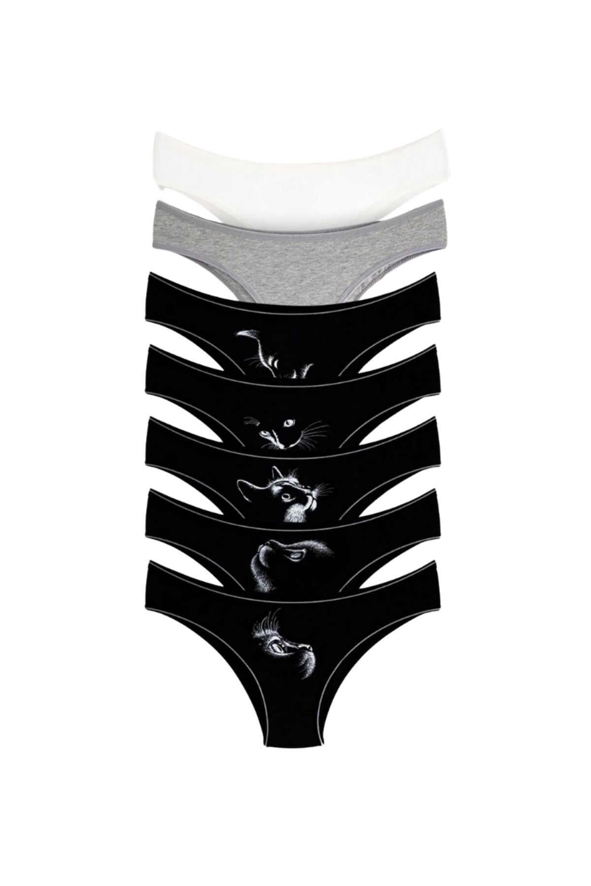 ALYA UNDERWEAR-Cat Printed Waterway Elastic Γυναικεία κιλότα μπικίνι-7 Συσκευασία 6