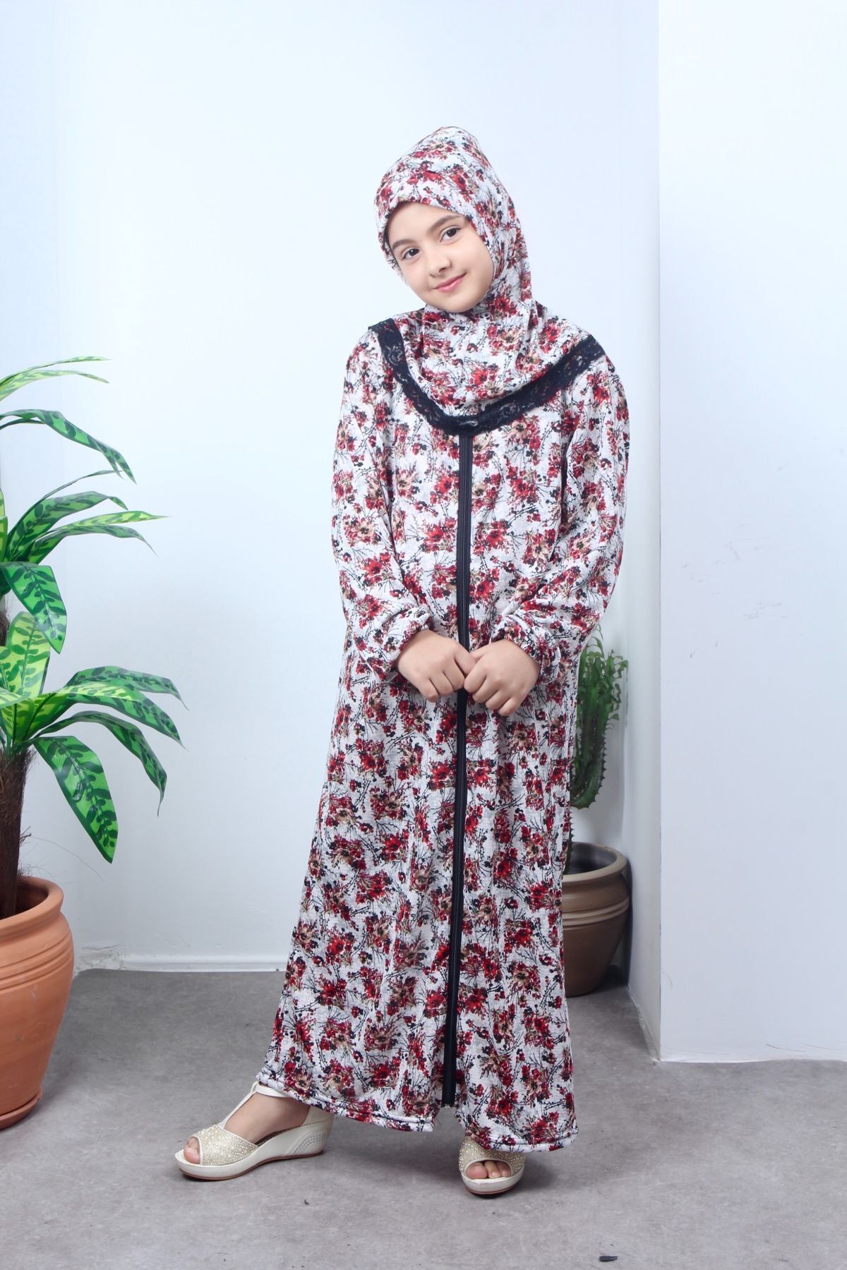 Kutay Collection-Children's Prayer Dress - Floral Patterned, Young Ferace, Anti-Sweat Clothing 3