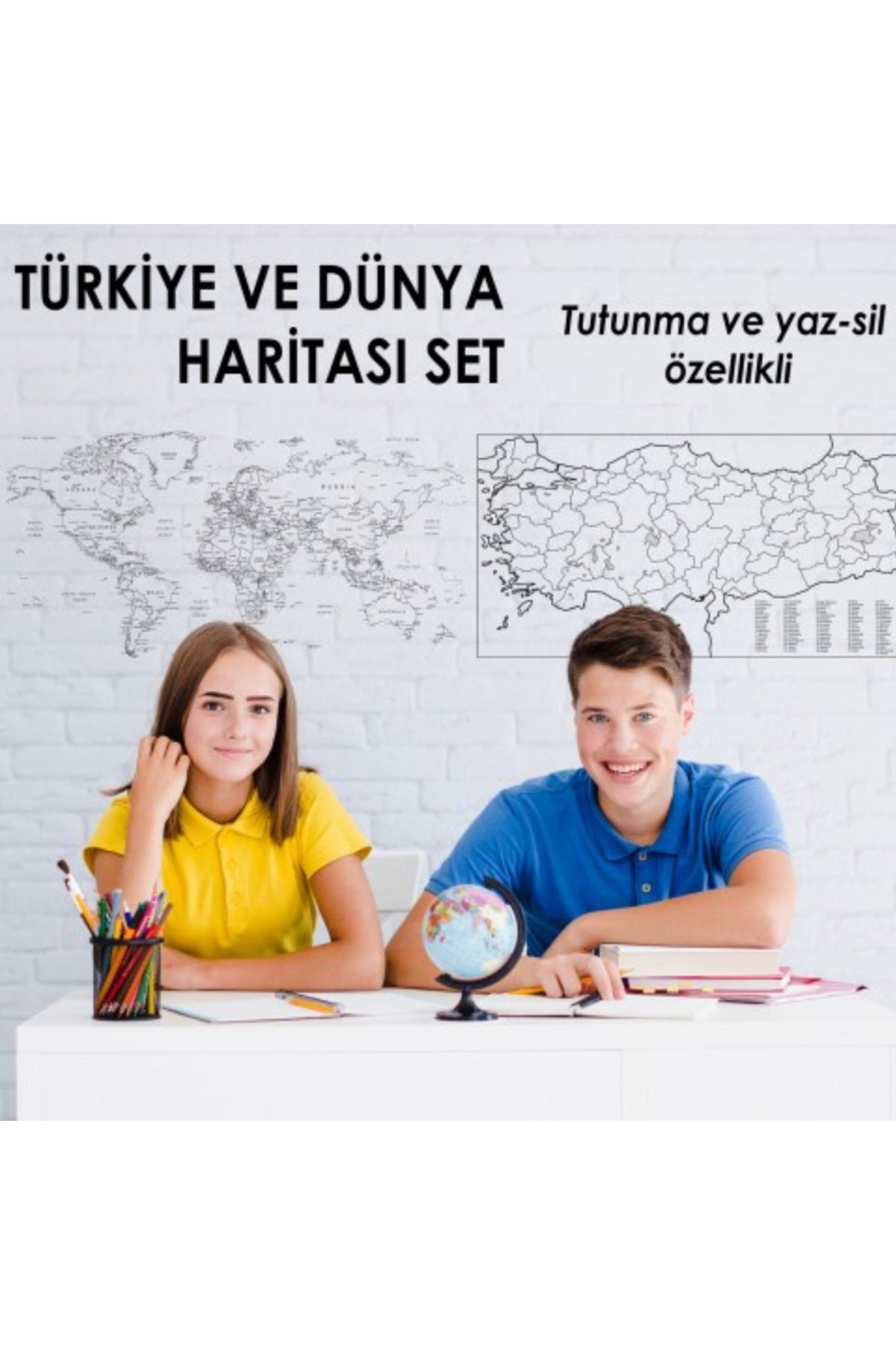 Cengo Dünya Ve Türkiye Haritası Seti Kağıt Tahta - Doldurulabilir Silgili Kalem Hediye