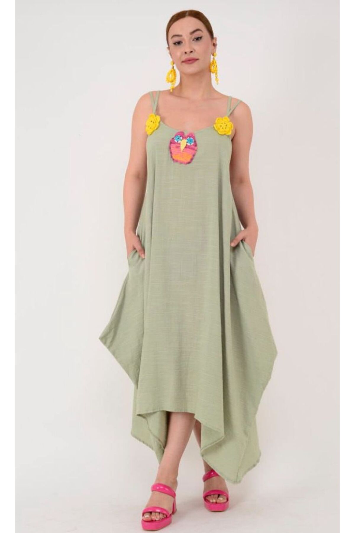 Marjinal  Kadın Aksesura Detaylı Askılı Likra Viskon Günlük elbise