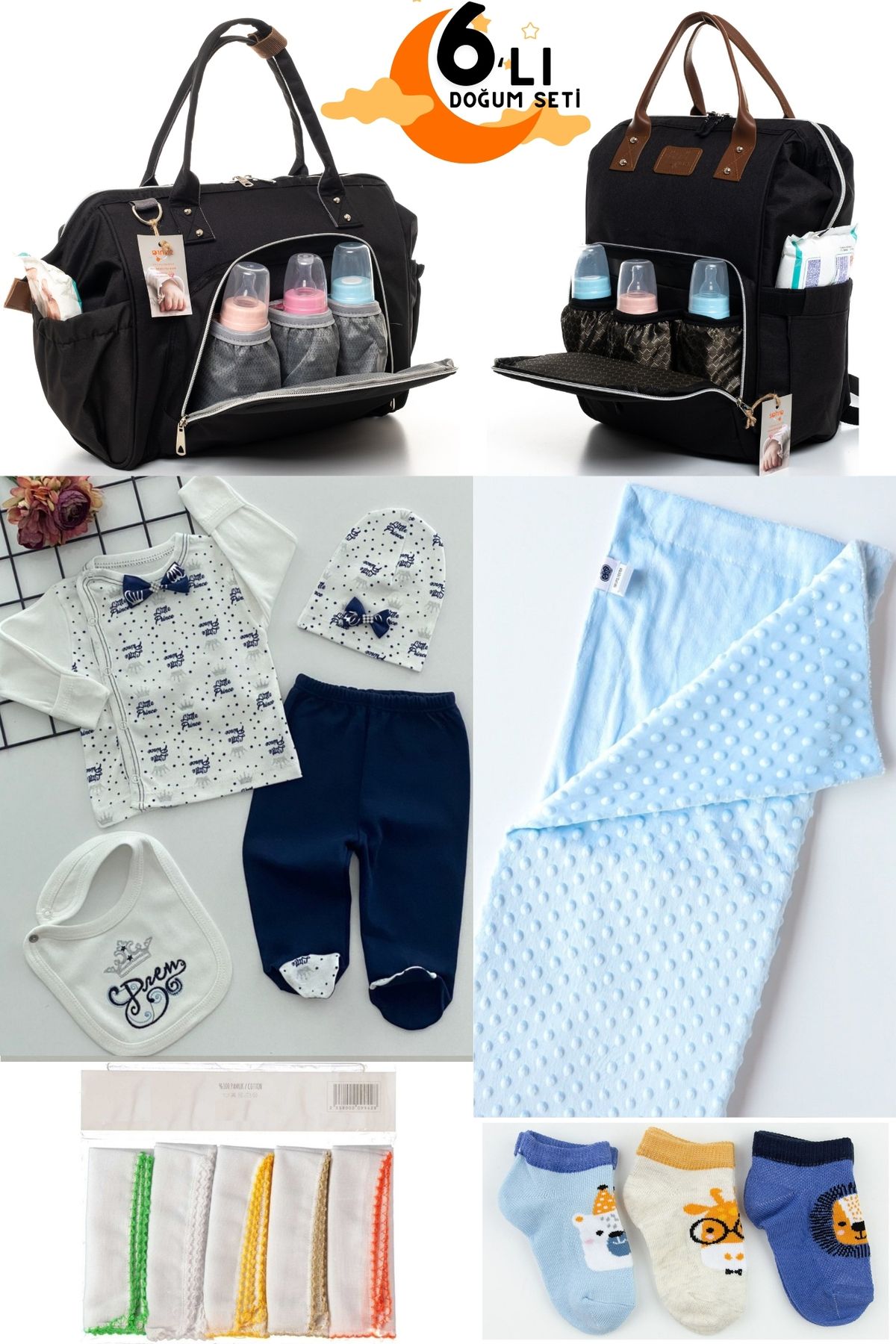 set de naissance 6 pièces hospital output baby care back and shoulder bag blanket socks tissue set