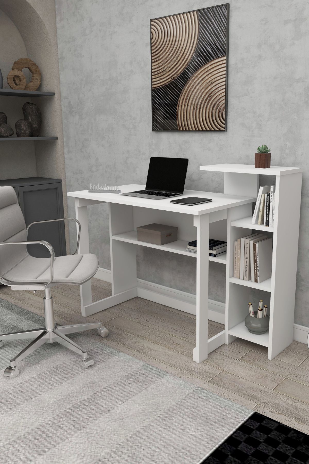 Lotus 5 Shelf Desk Laptop Computer Desk Office Course Dining Kids Desk White