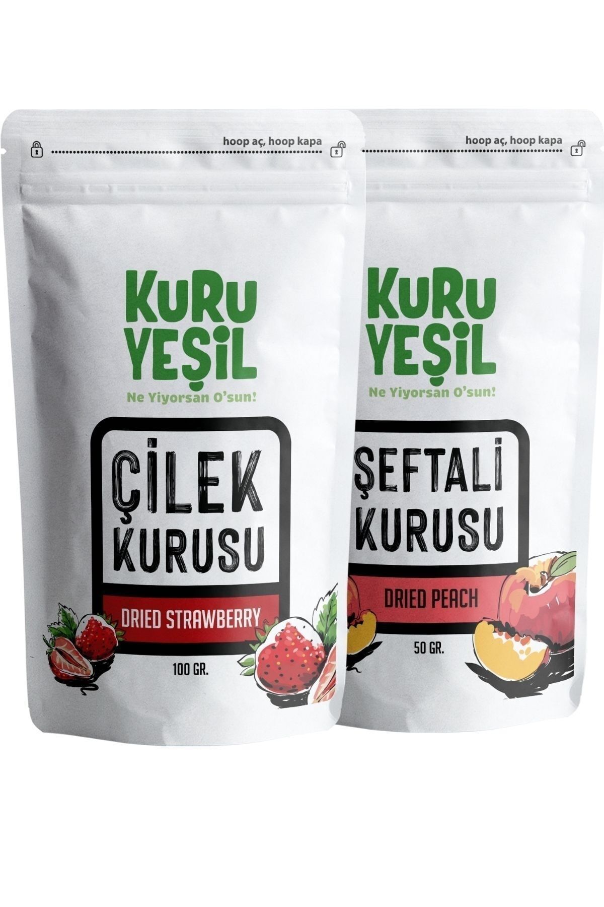 Kuru Yeşil-2 X 50 g Peach and Strawberry Dried - Snack Dried Fruit 1
