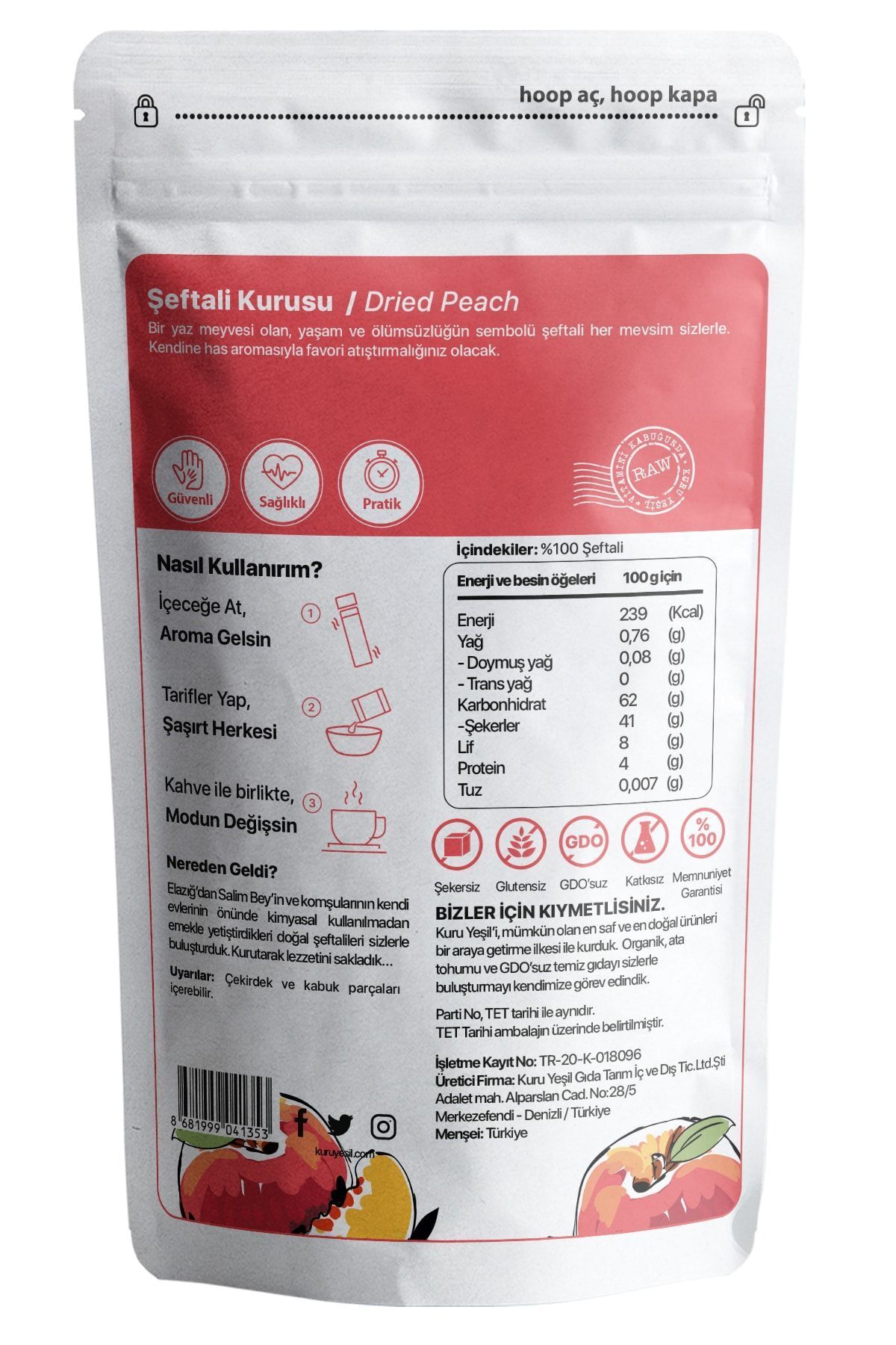 Kuru Yeşil-2 X 50 g Peach and Strawberry Dried - Snack Dried Fruit 5