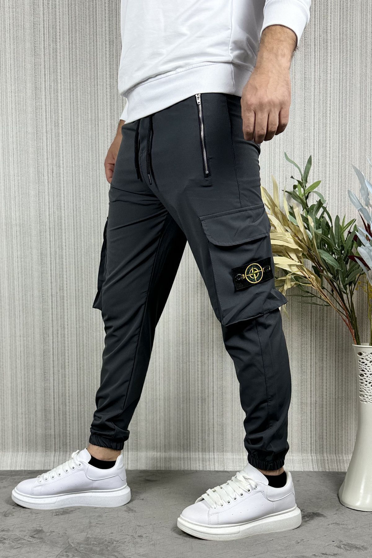 CW Casualwear-Pantaloni cargo jogger pentru bărbați, din țesătură antracit, cu fermoar 2