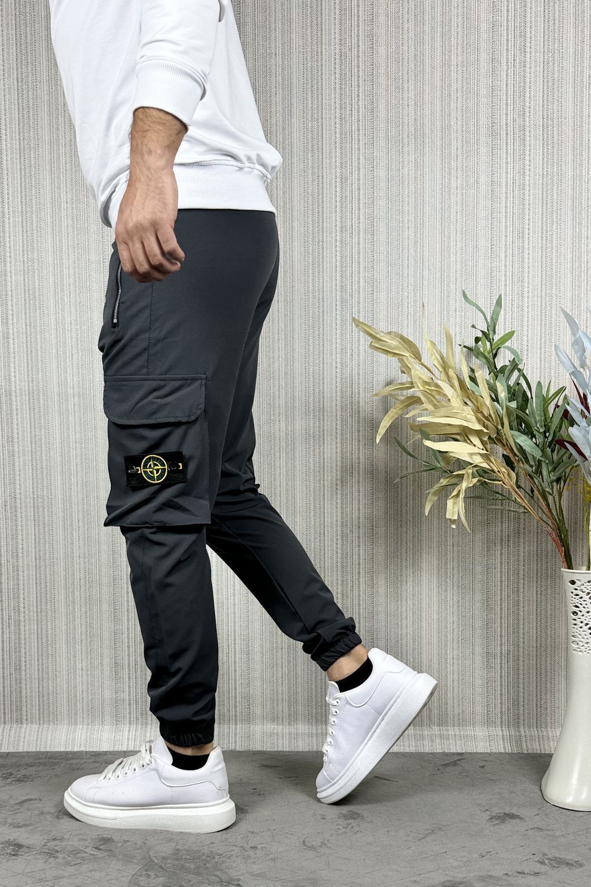 CW Casualwear-Pantaloni cargo jogger pentru bărbați, din țesătură antracit, cu fermoar 3