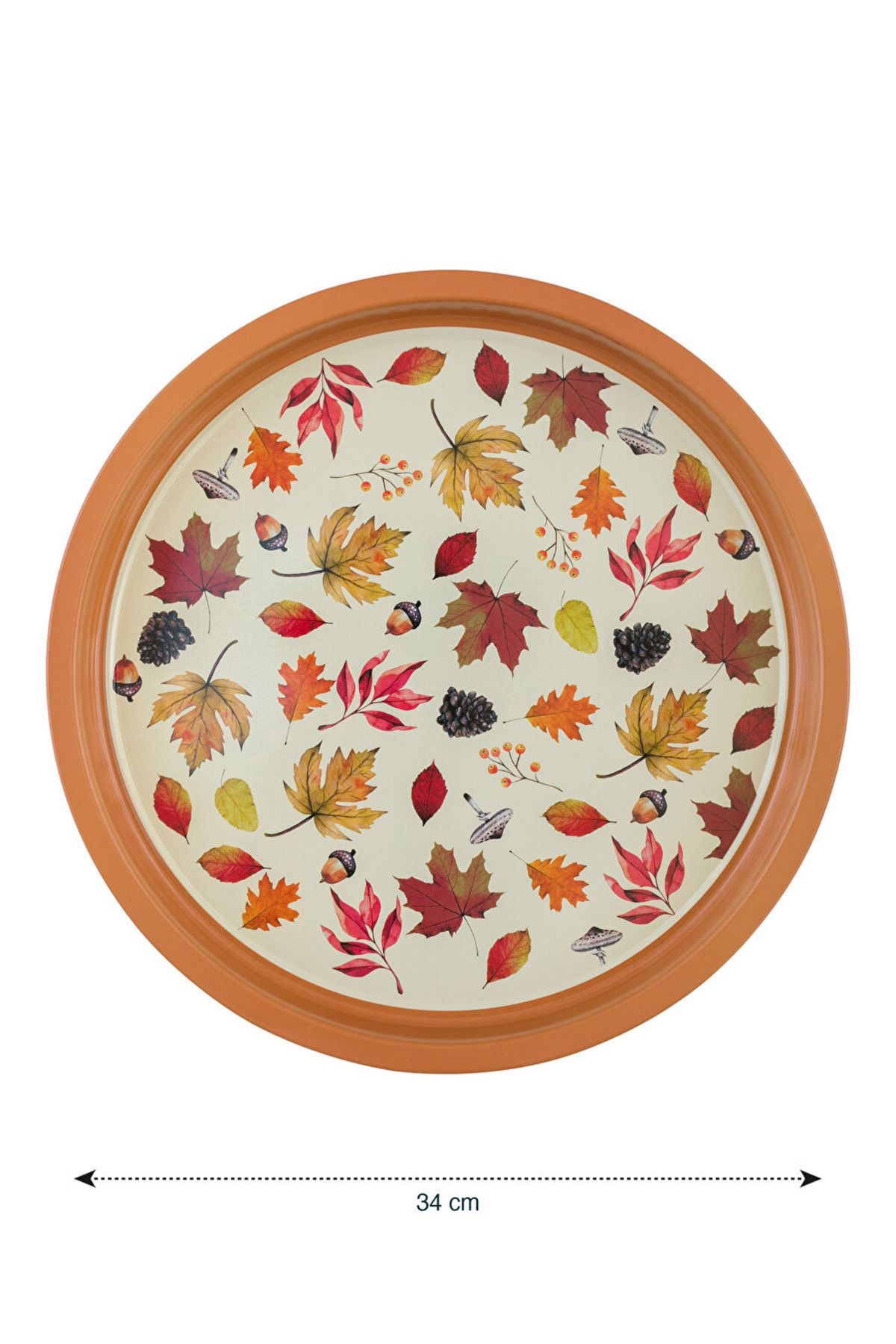 LC Waikiki-34 cm Round Metal Tray - Autumn Leaf Printed 2
