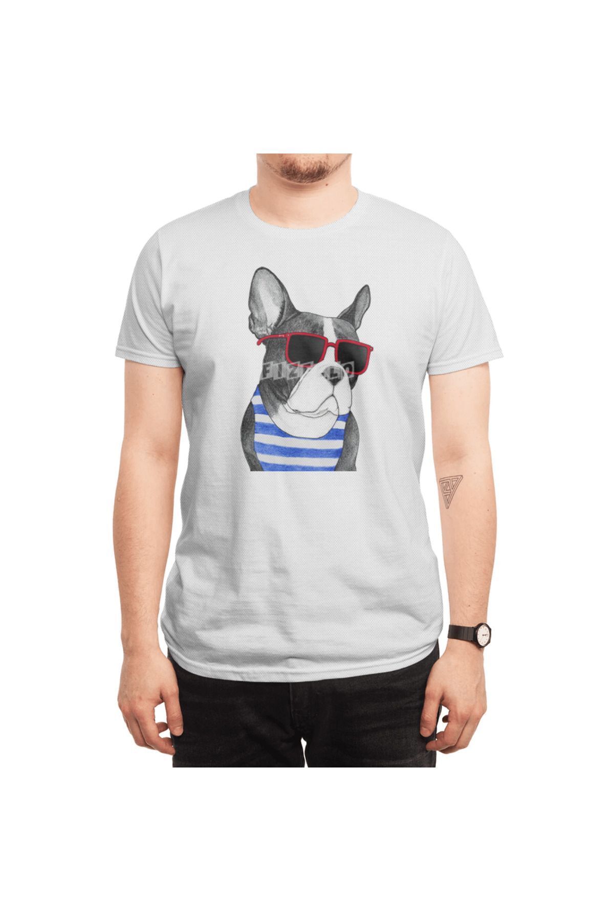 Fizello-Λευκό μπλουζάκι Frenchie Summer Style Unisex - Ανδρικό και γυναικείο μπλουζάκι 6