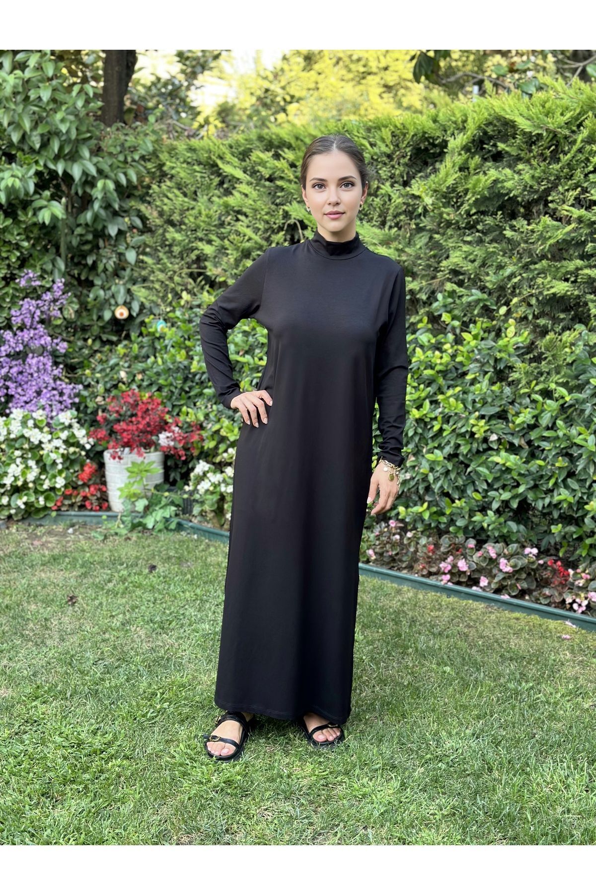 two in sis Dik Yaka Pamuklu Viskon Tesettür Içlik Astar Elbise Uzun Pamuklu Elbise Iç Elbisesi Basic Elbise