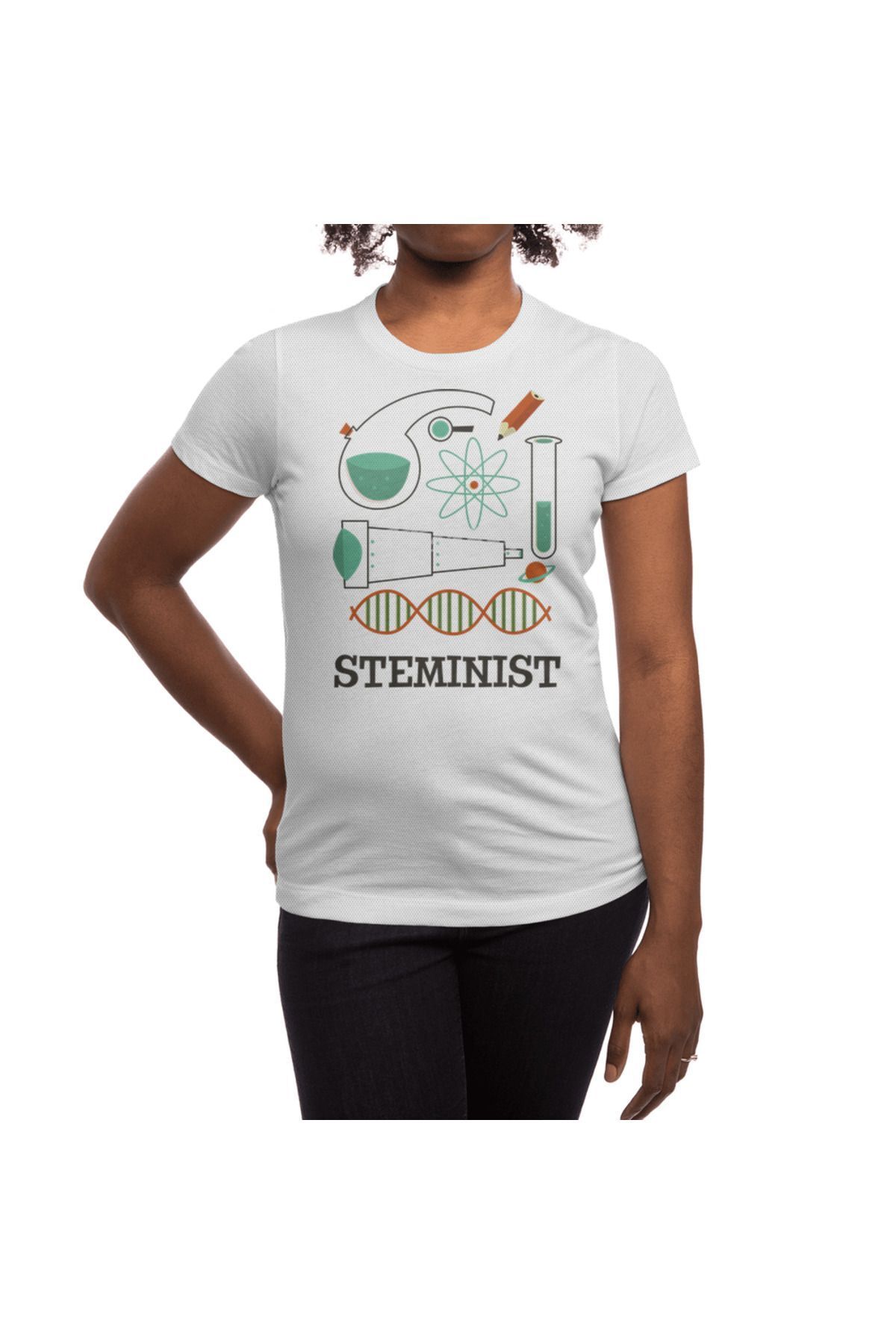 Fizello-Steminist Science - Tricou alb unisex, design retro de tehnologie și matematică 3