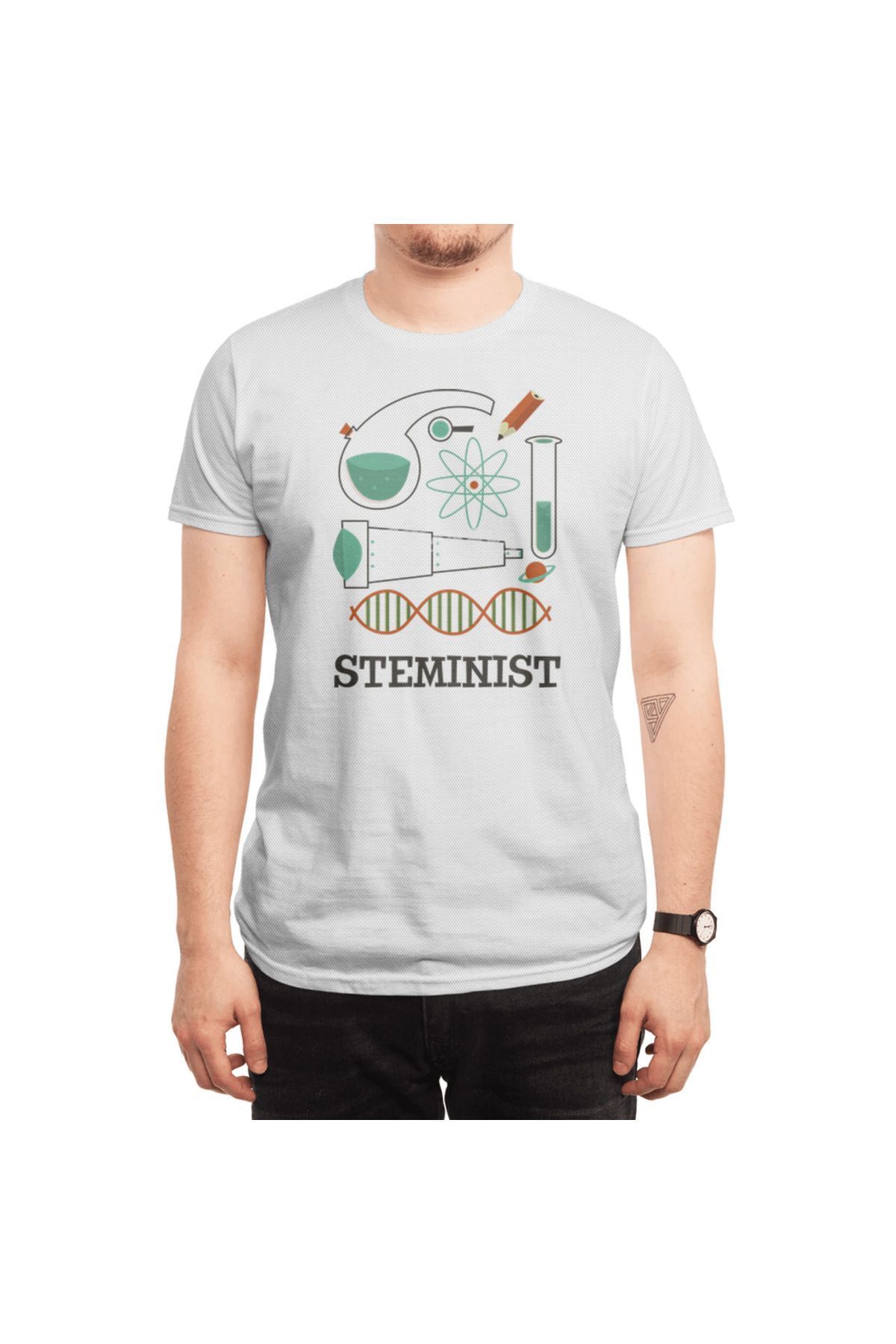 Fizello-Steminist Science - Tricou alb unisex, design retro de tehnologie și matematică 6