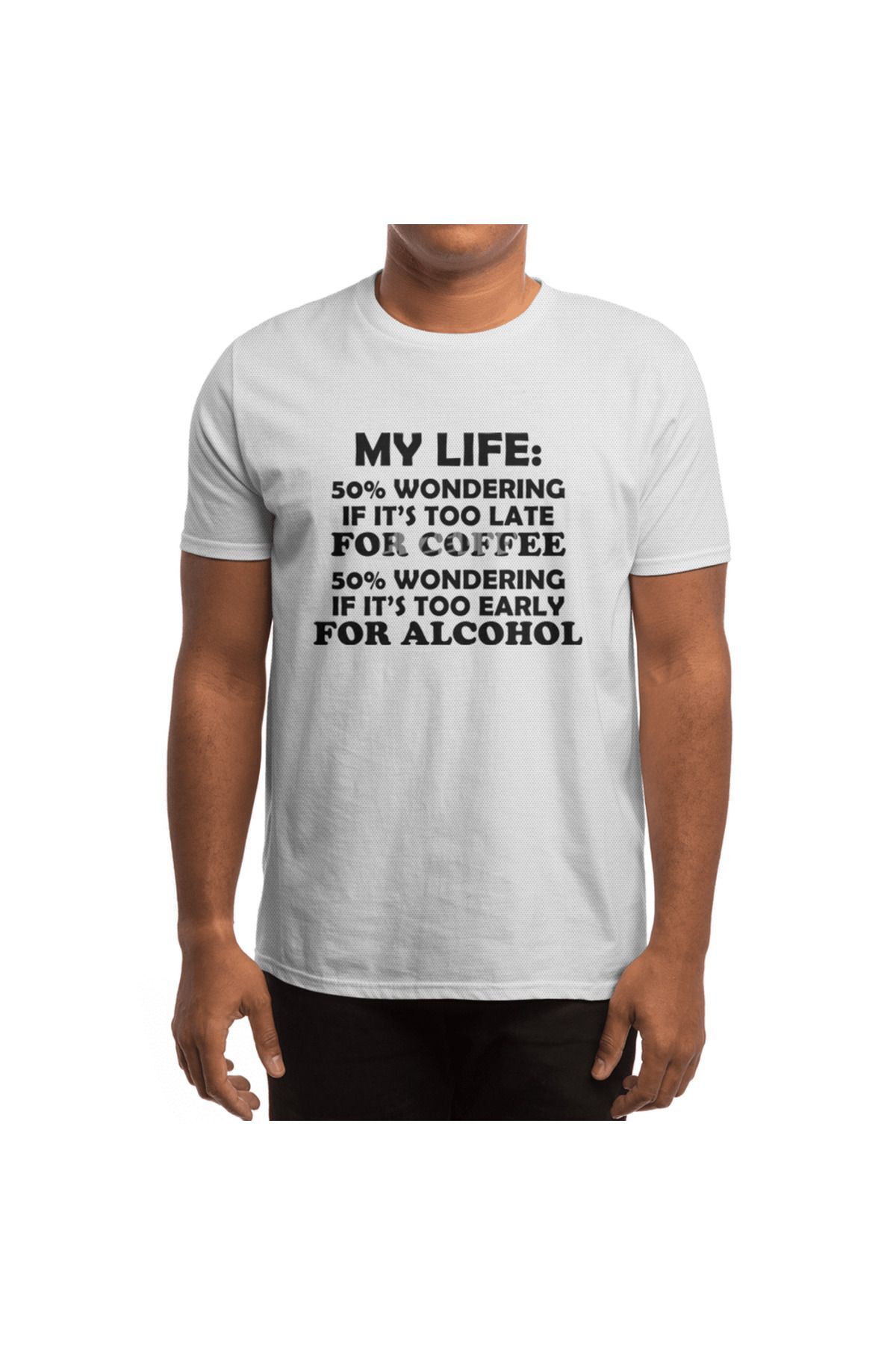 Fizello-My Life: Caffeine Soft and Alcohol - Ανδρικό μπλουζάκι με μαύρο γράμμα, γυναικείο μπλουζάκι, λευκό μπλουζάκι Unisex 4