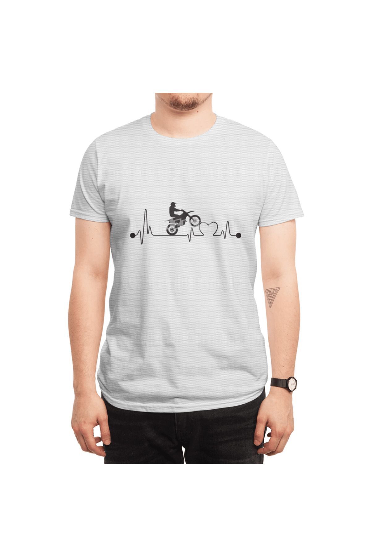 Fizello-Dirt Bike Heartbeat Offroad Motorbike Pulse - Tricou alb unisex 6