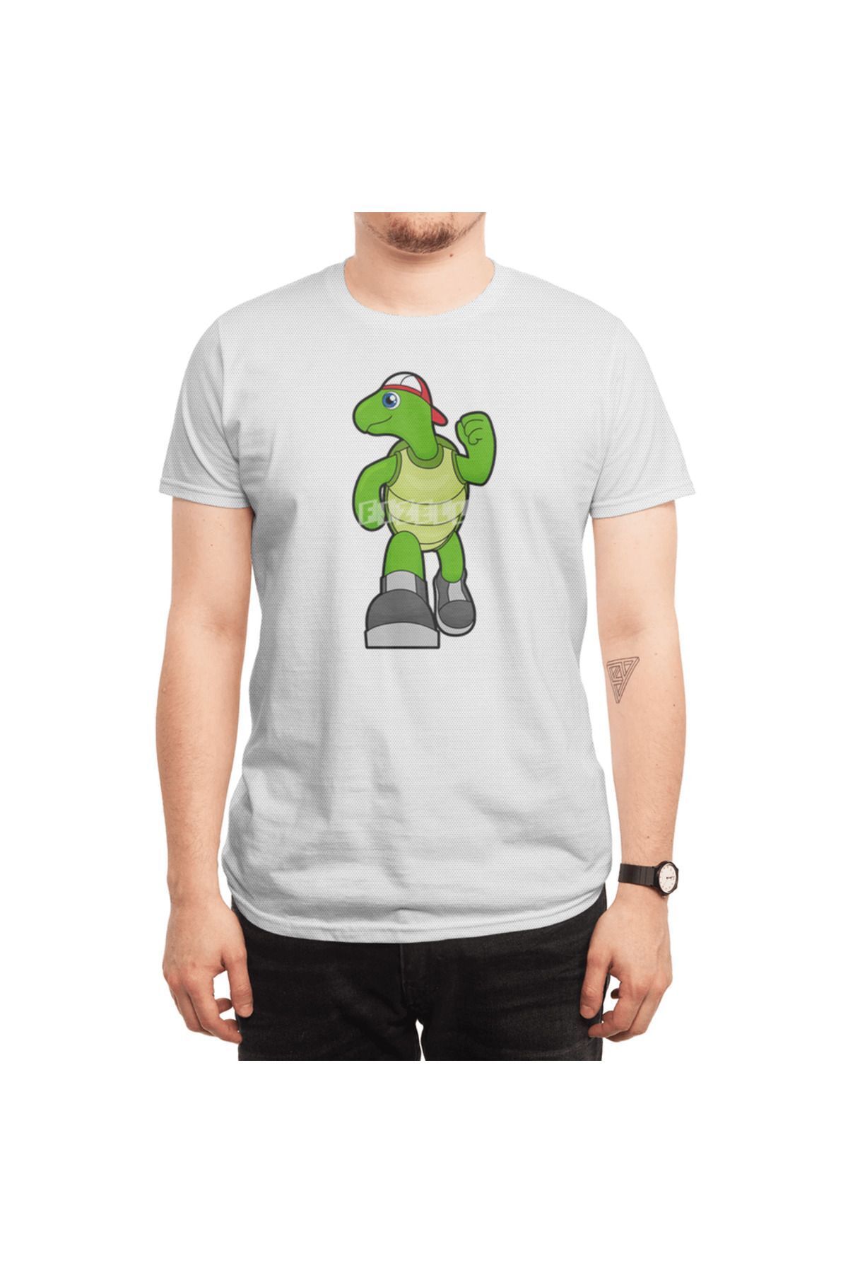 Fizello-Ανδρικό και γυναικείο Unisex λευκό μπλουζάκι - Turtle Horse Running With Cap Design 6