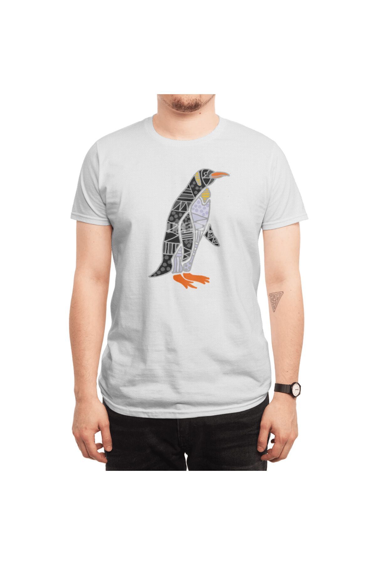 Fizello-Λευκό μπλουζάκι για άνδρες και γυναίκες - Cool Penguin Bird Abstract Art Pattern 6