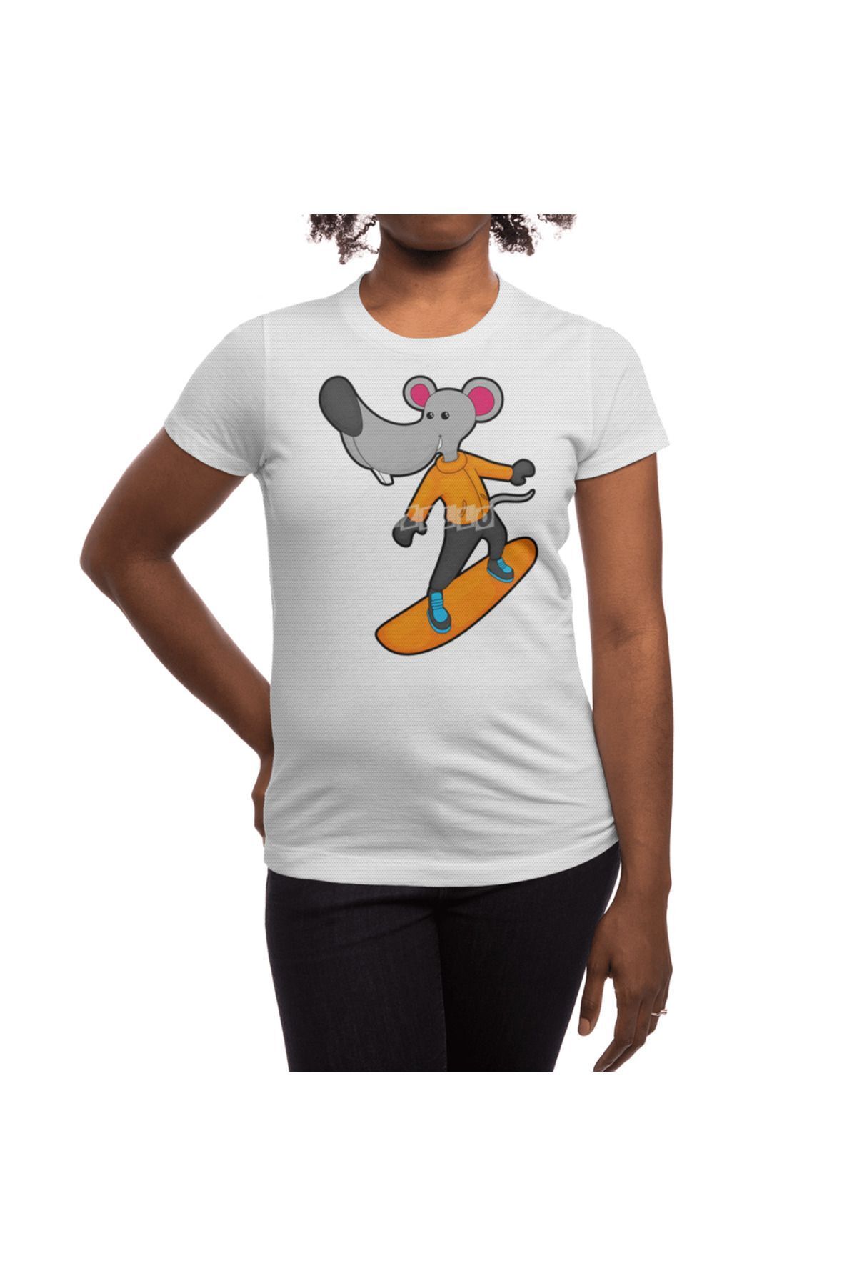 Fizello-Ανδρικό και γυναικείο λευκό μπλουζάκι - Mouse As Snowboarder With Snowboarding Unisex Design 3