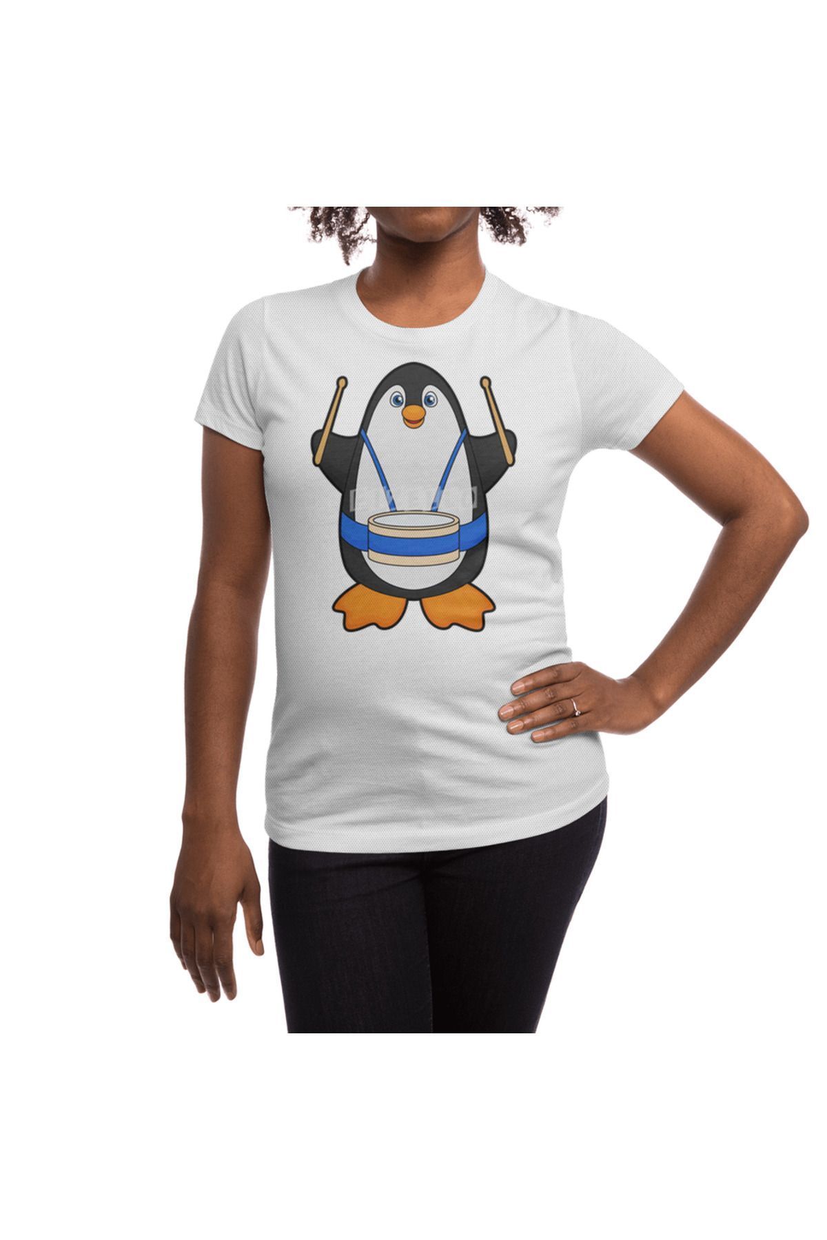 Fizello-Penguin - Ανδρικό και γυναικείο λευκό μπλουζάκι Unisex, Musician with Drum Pattern 5