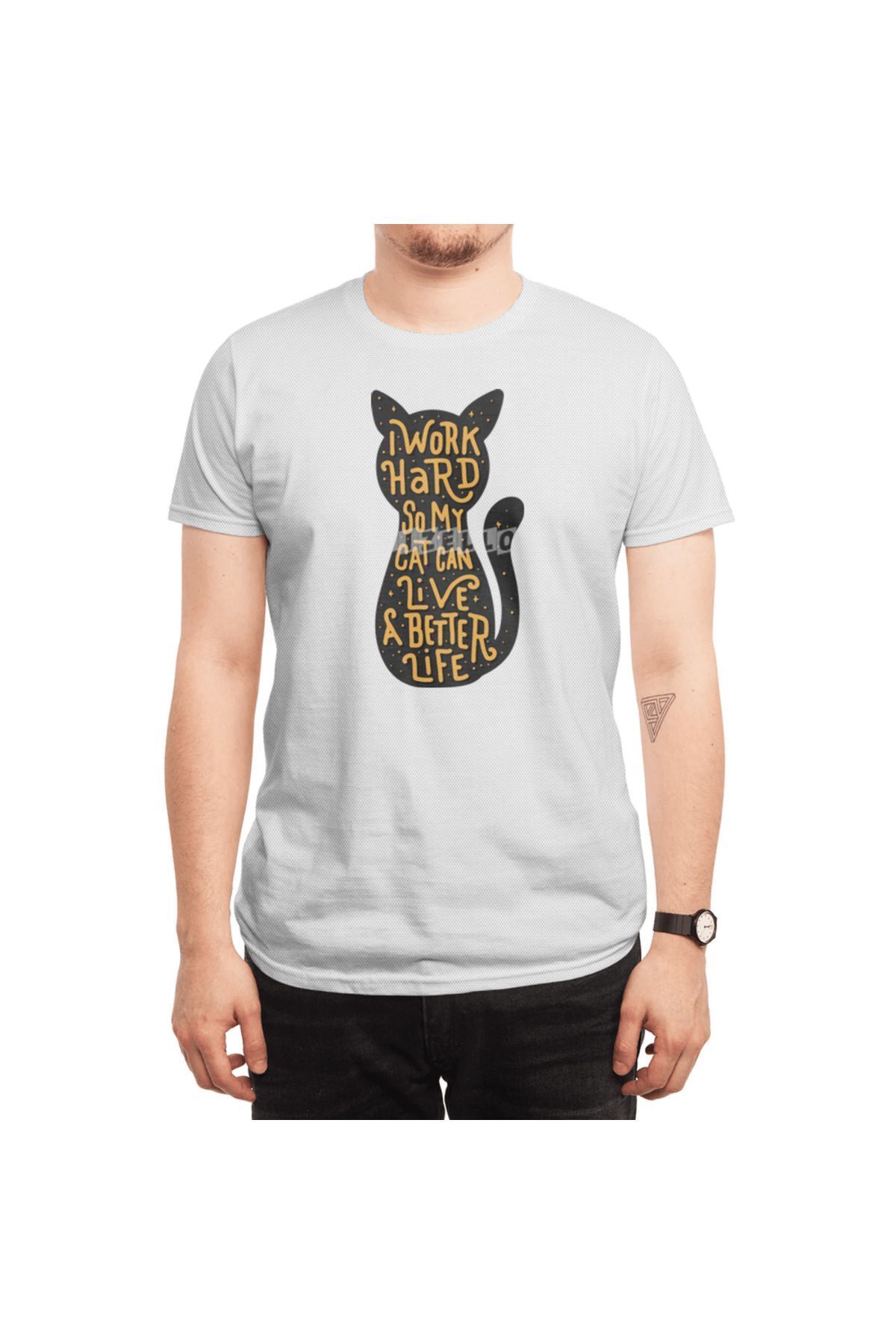 Fizello-Μπλουζάκι για άνδρες και γυναίκες - I Work Hard So My Cat Can Live A Better Life, Λευκό μπλουζάκι Unisex 6