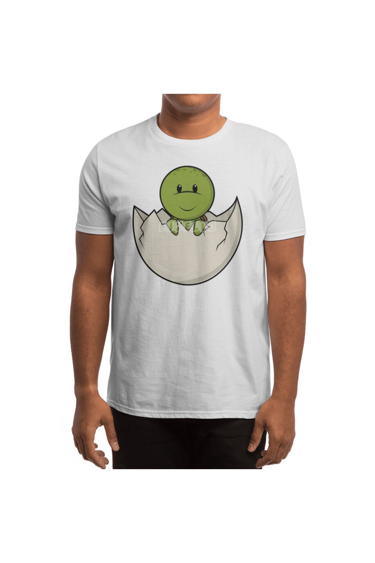 Fizello-Ανδρικό και γυναικείο λευκό μπλουζάκι - Turtle As Baby With Eggshell Design 4