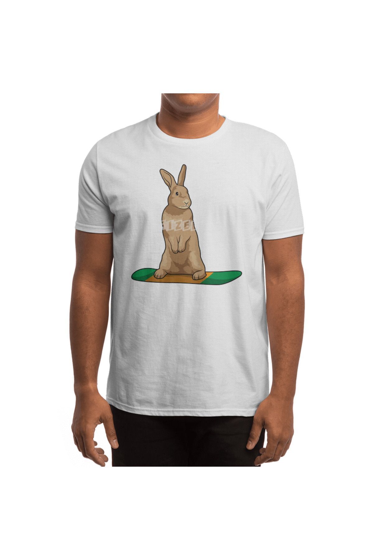 Fizello-Ανδρικό και γυναικείο λευκό μπλουζάκι - Rabbit As Snowboarder With Snowboarding Unisex Design 4