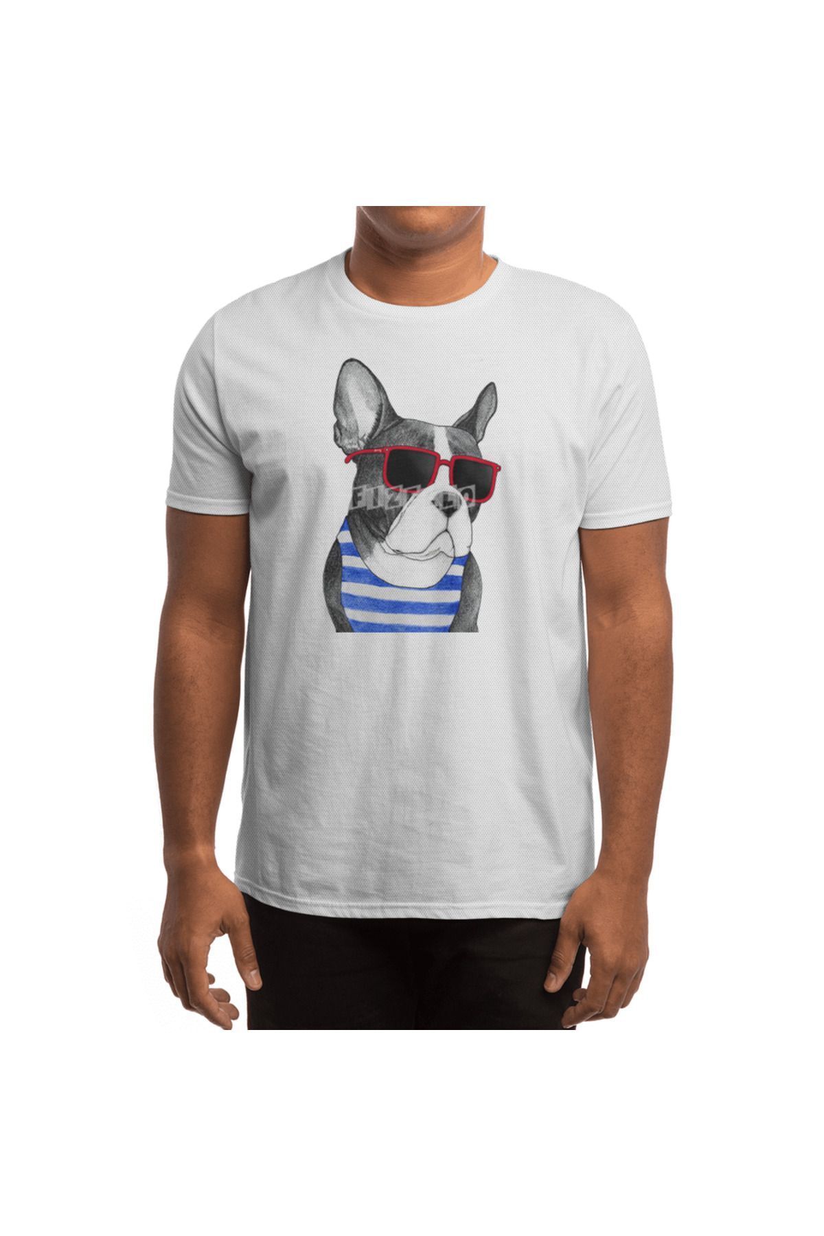 Fizello-Λευκό μπλουζάκι Frenchie Summer Style Unisex - Ανδρικό και γυναικείο μπλουζάκι 4