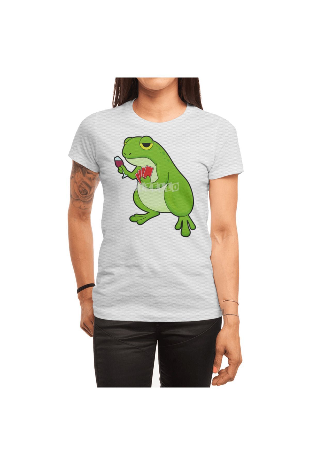 Fizello Tricou Pentru Femei În Stil Poker - Tricou Alb Unisex Cu Broasca, Cărți De Poker Și Model De Sticlă De Vin Roșu Unisex - XL