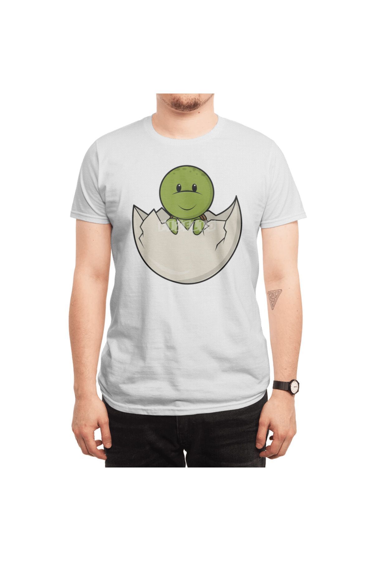 Fizello-Ανδρικό και γυναικείο λευκό μπλουζάκι - Turtle As Baby With Eggshell Design 6