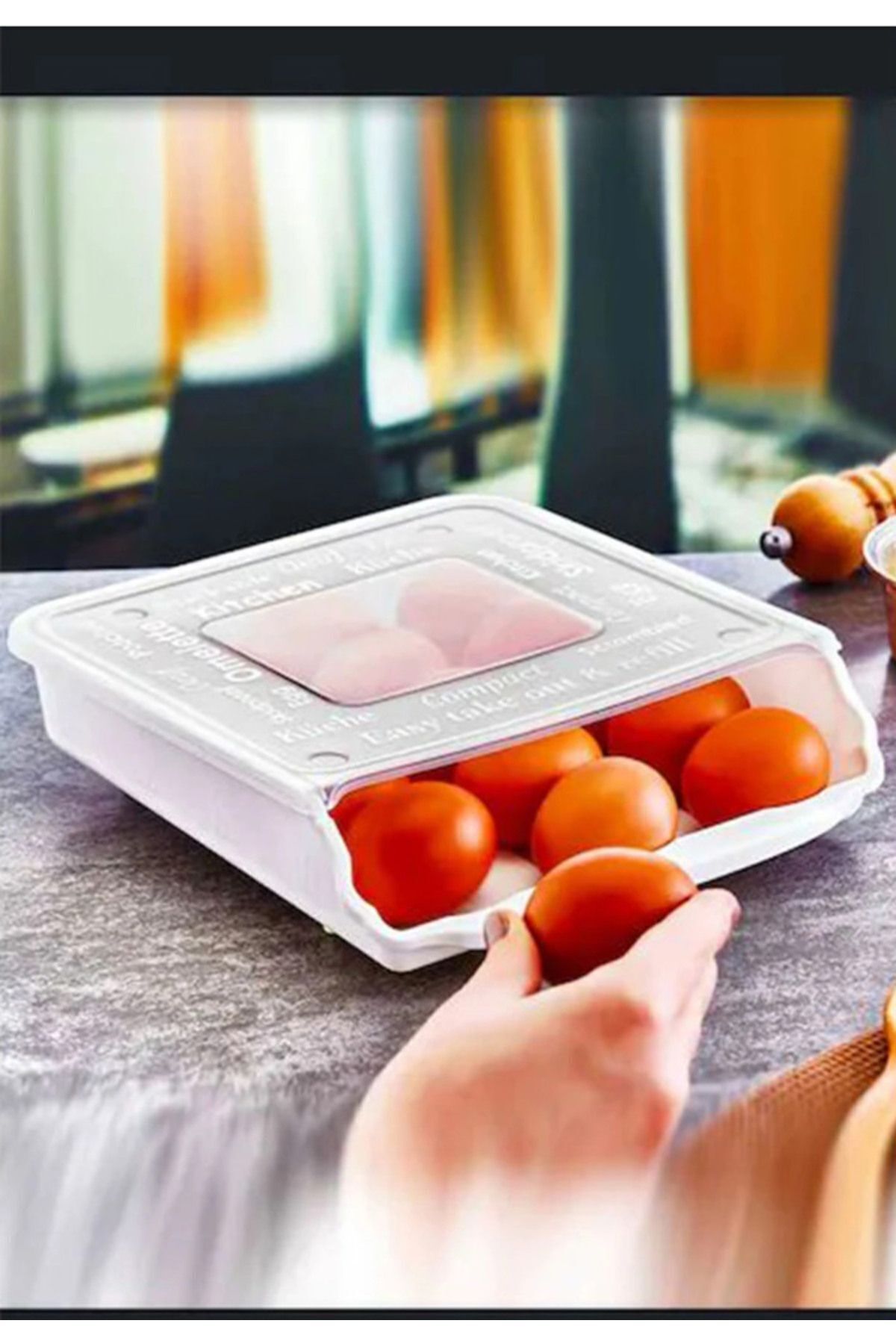 Hane216-Egg Storage Container 15 Compartments Automatic Sliding Ramp Egg Holder with Lid 2