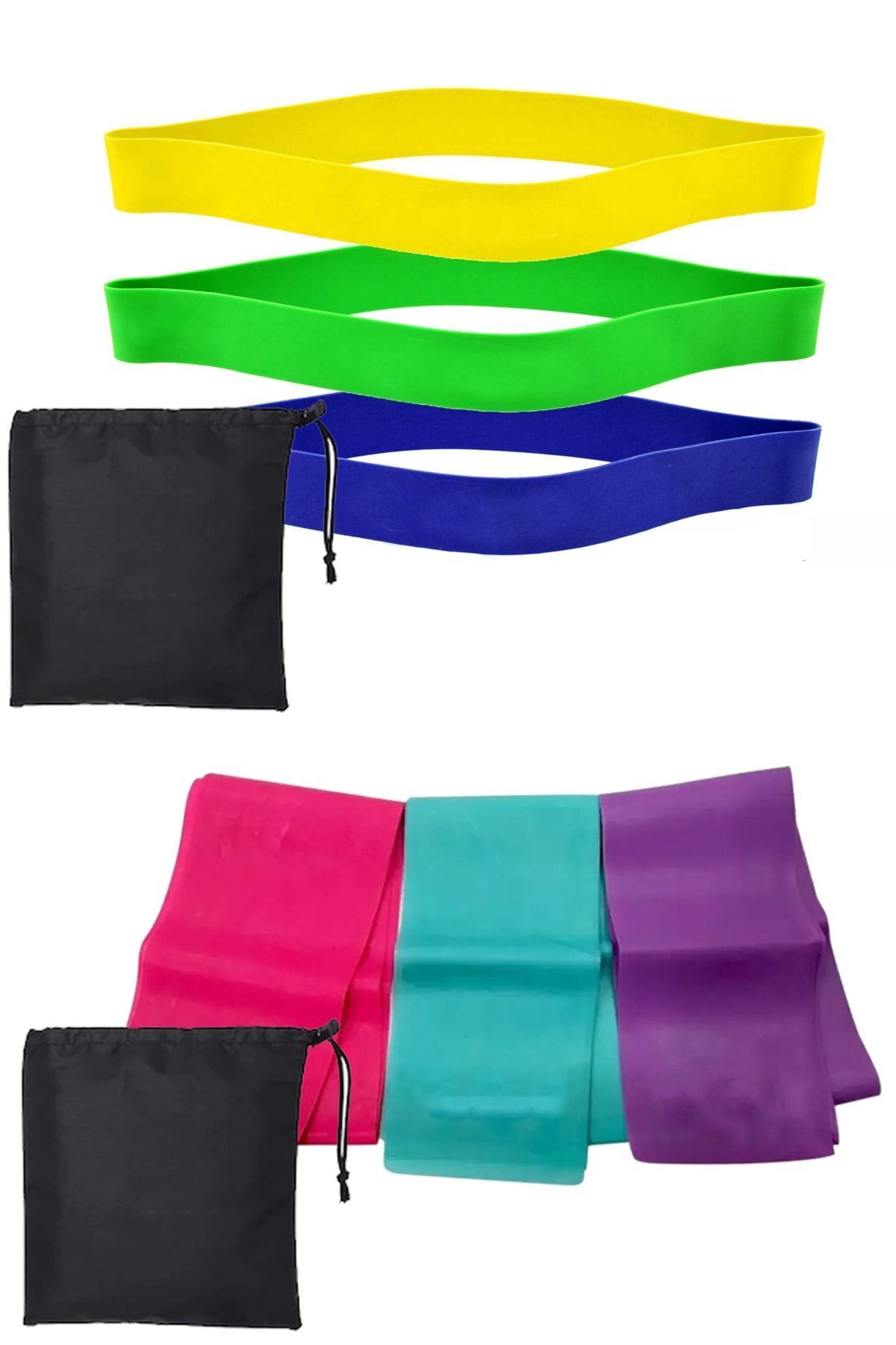 Jet Set Complet De Rezistență 3 Bucăți Cu Geantă Pilates Light Medium Difficult + 3 Rezistență Squat Aerobic Band Cu Geantă - One Size