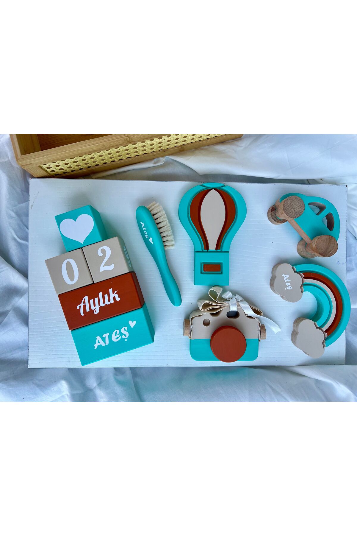 Objeli bebek anı küpü seti tam set bebek dekor