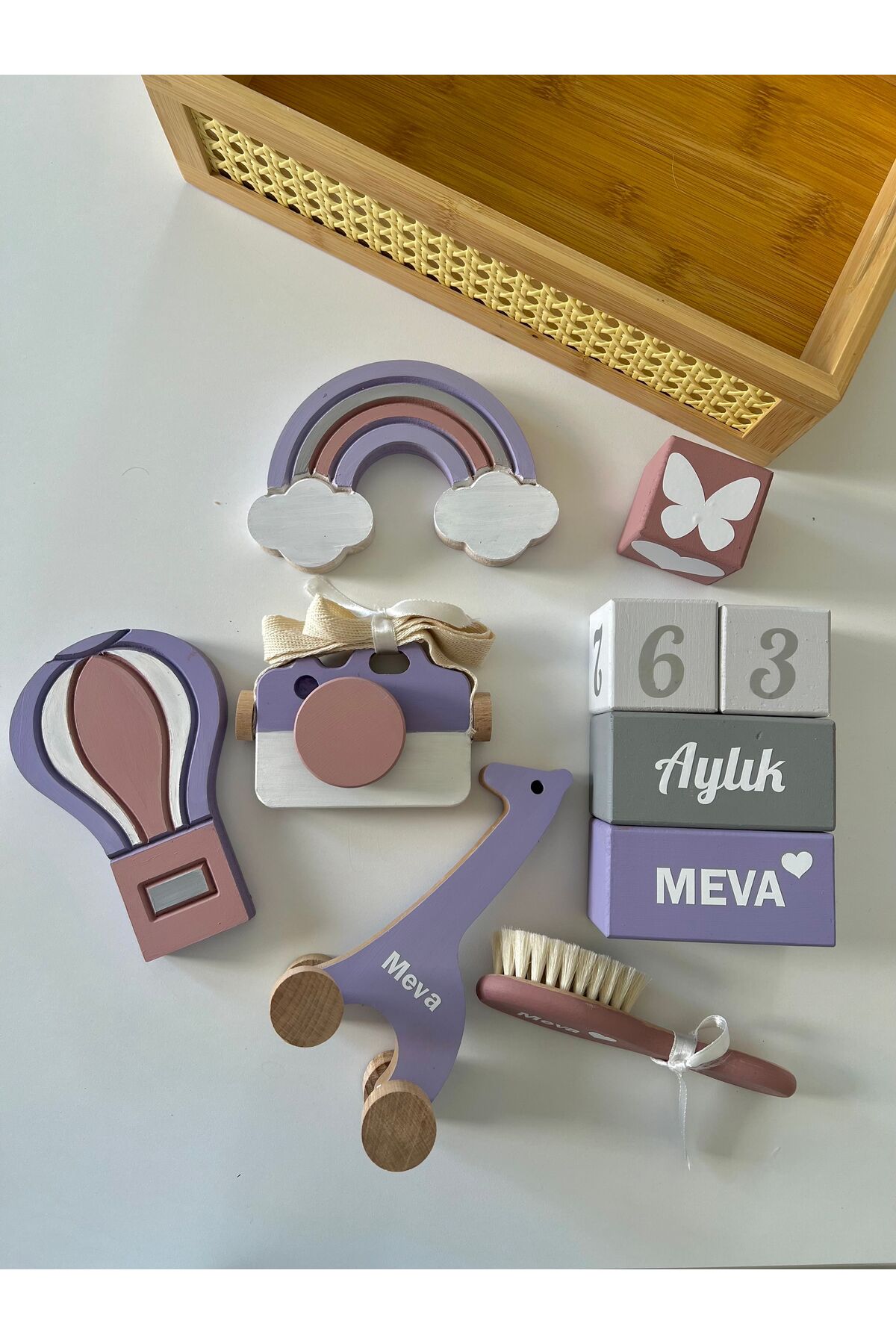 Objeli bebek anı küpü seti tam set bebek dekor