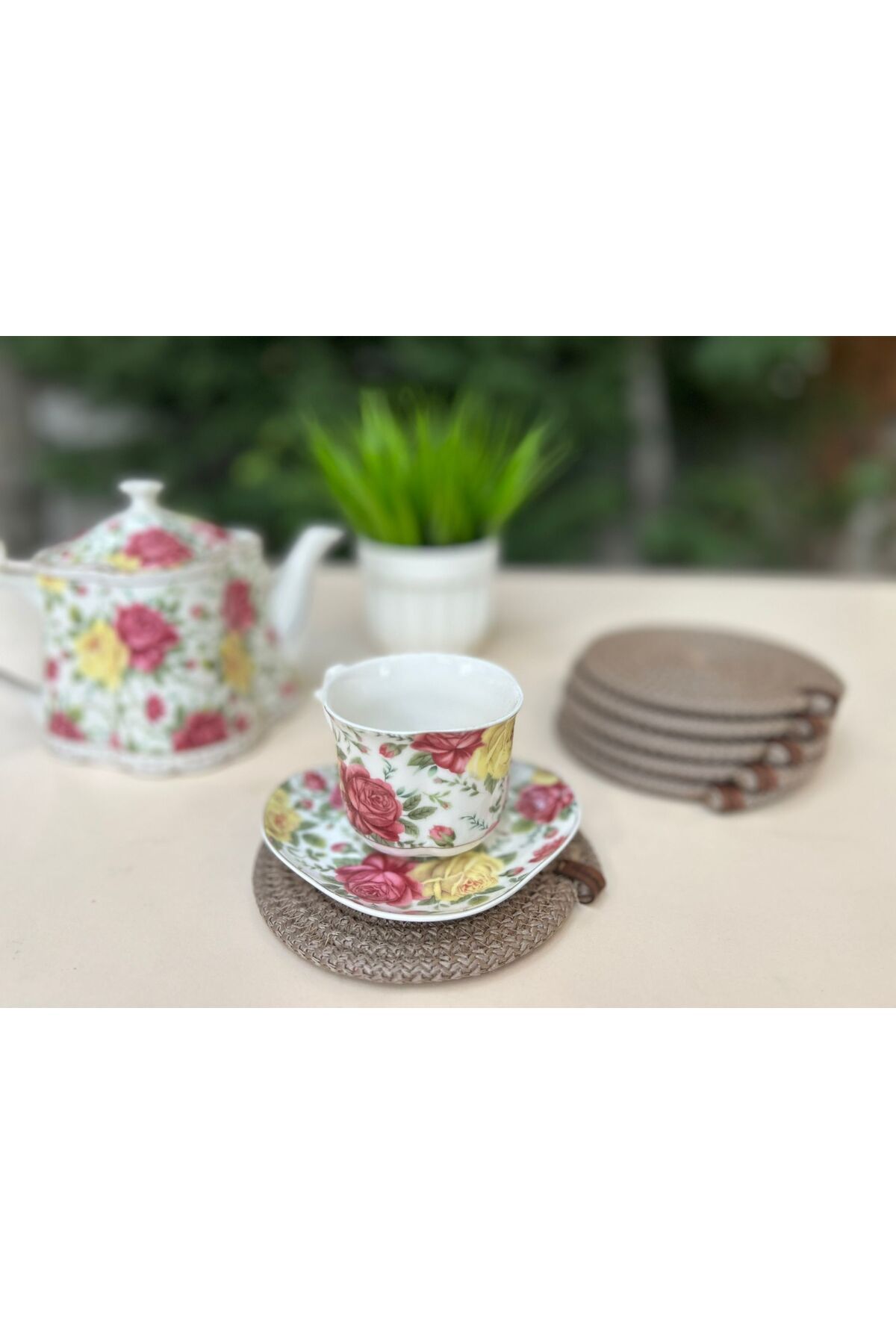 Home-6-Piece Straw Coasters - Cup, Coasters, Candle Coasters, Handmade Beige 6