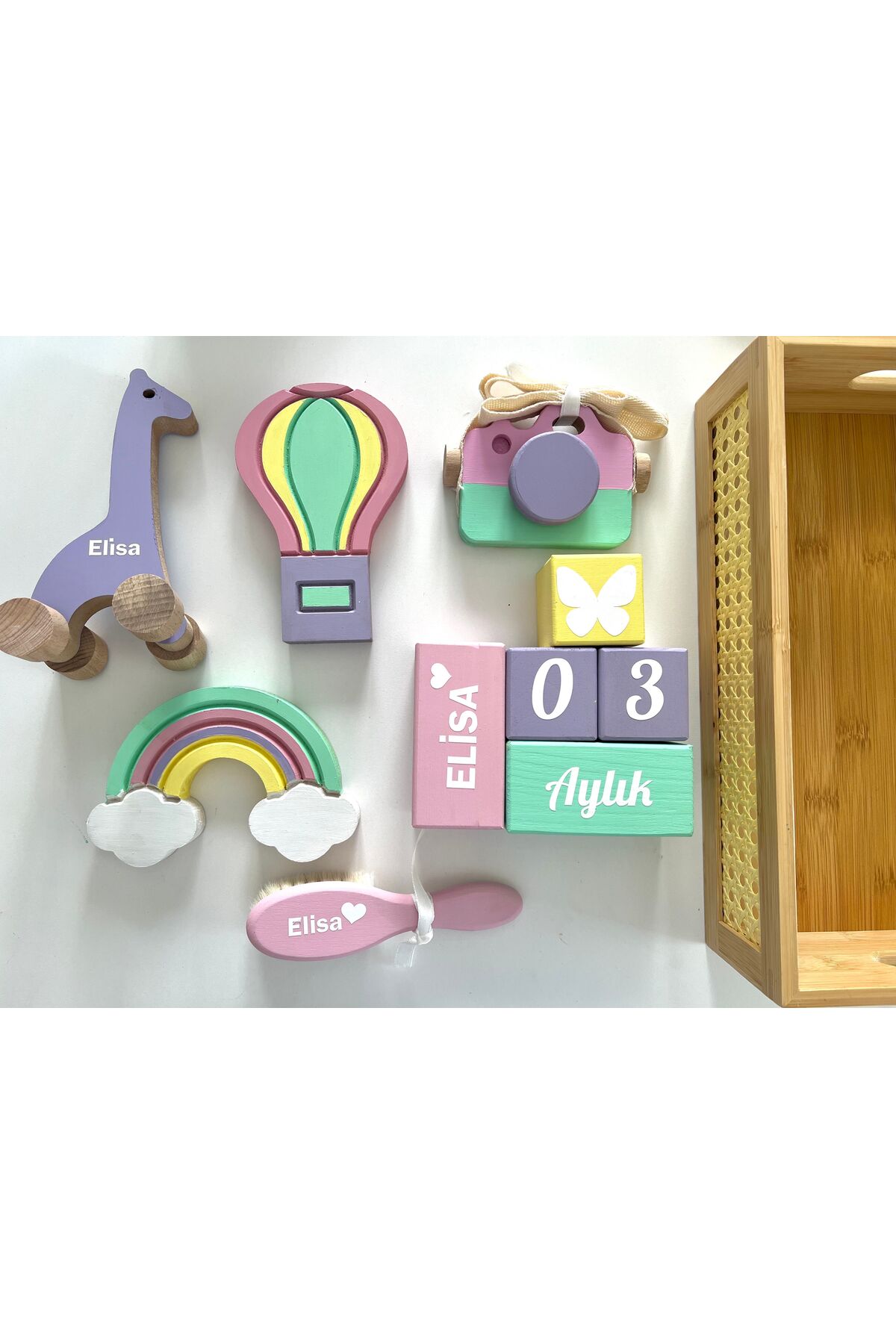 Objeli bebek anı küpü seti tam set bebek dekor